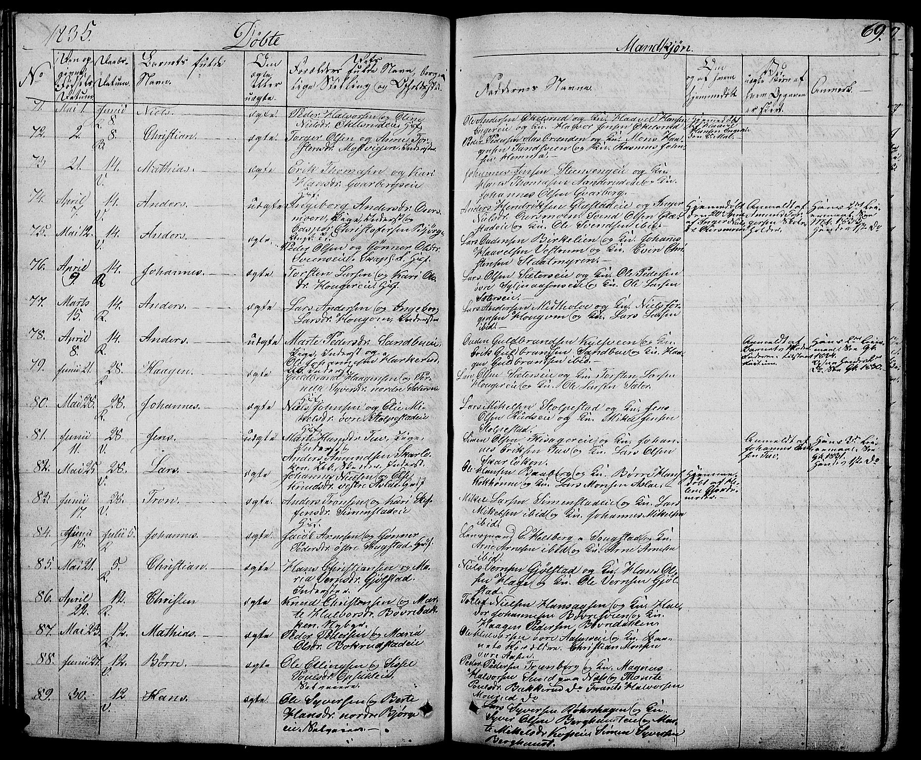 Ringsaker prestekontor, SAH/PREST-014/L/La/L0004: Parish register (copy) no. 4, 1827-1838, p. 69