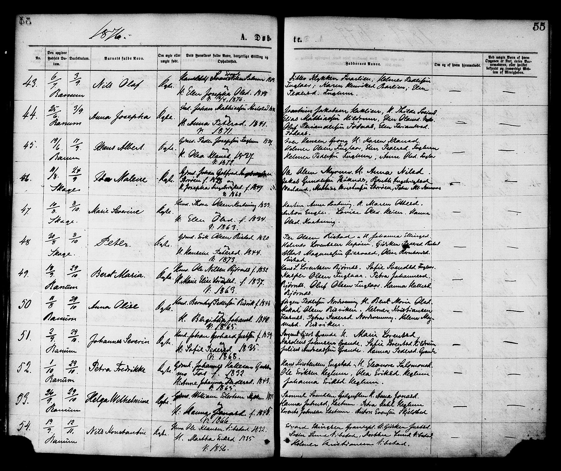 Ministerialprotokoller, klokkerbøker og fødselsregistre - Nord-Trøndelag, SAT/A-1458/764/L0554: Parish register (official) no. 764A09, 1867-1880, p. 55