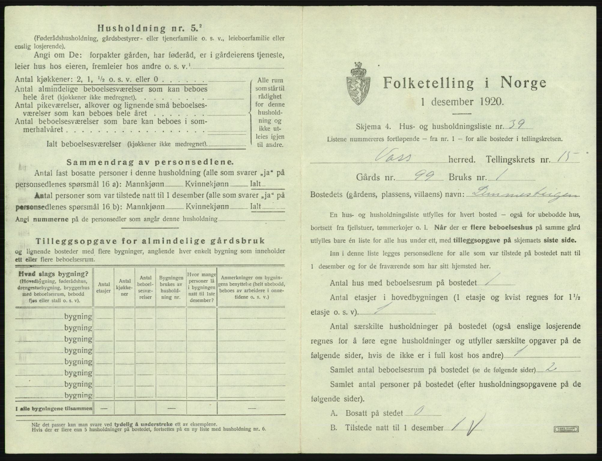 SAB, 1920 census for Voss, 1920, p. 1529