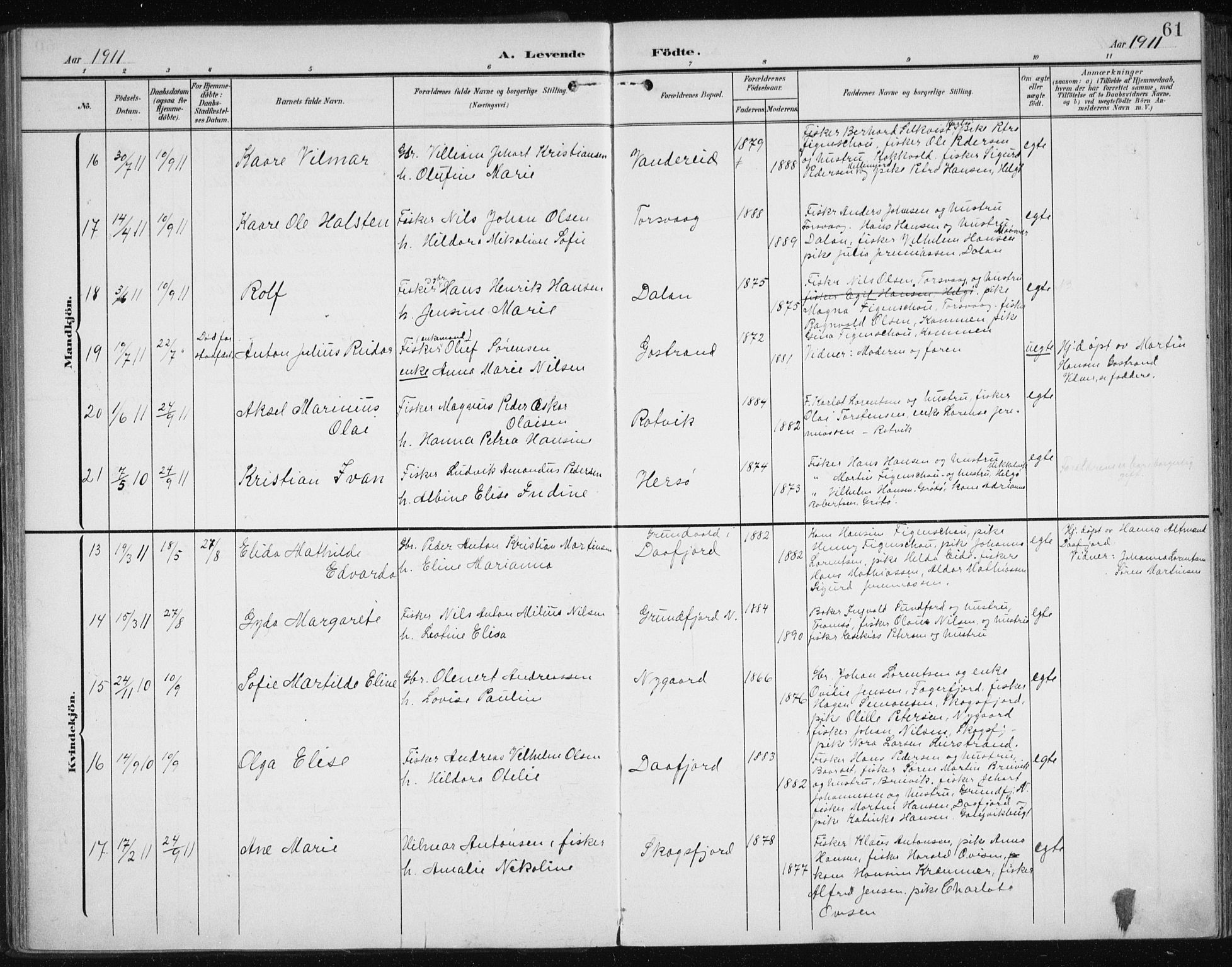 Karlsøy sokneprestembete, SATØ/S-1299/H/Ha/Haa/L0013kirke: Parish register (official) no. 13, 1902-1916, p. 61