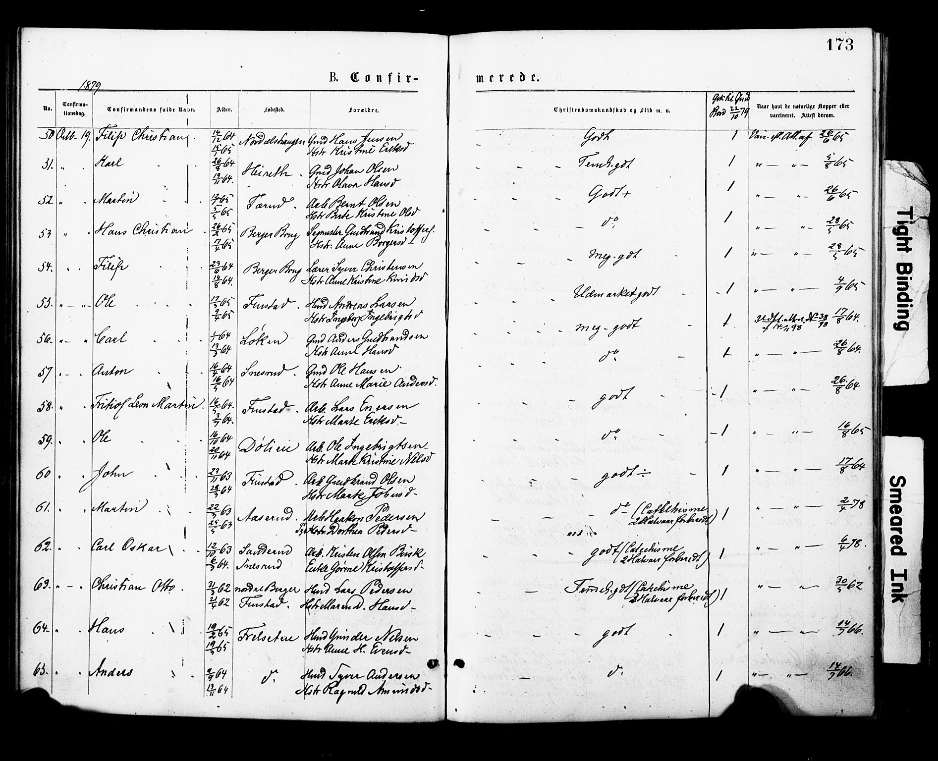 Eidsvoll prestekontor Kirkebøker, AV/SAO-A-10888/F/Fa/L0001: Parish register (official) no. I 1, 1877-1881, p. 173