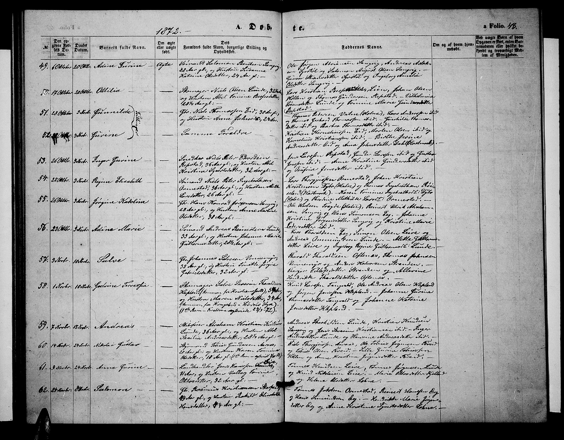 Søgne sokneprestkontor, SAK/1111-0037/F/Fb/Fbb/L0004: Parish register (copy) no. B 4, 1864-1883, p. 48