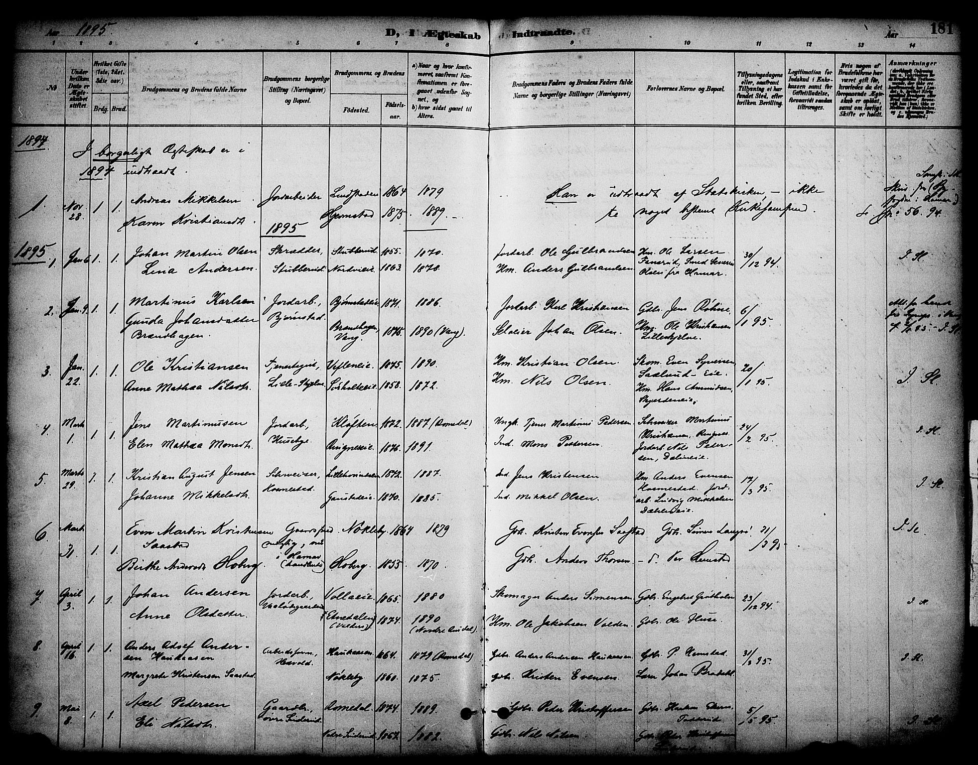 Stange prestekontor, SAH/PREST-002/K/L0020: Parish register (official) no. 20, 1894-1905, p. 181
