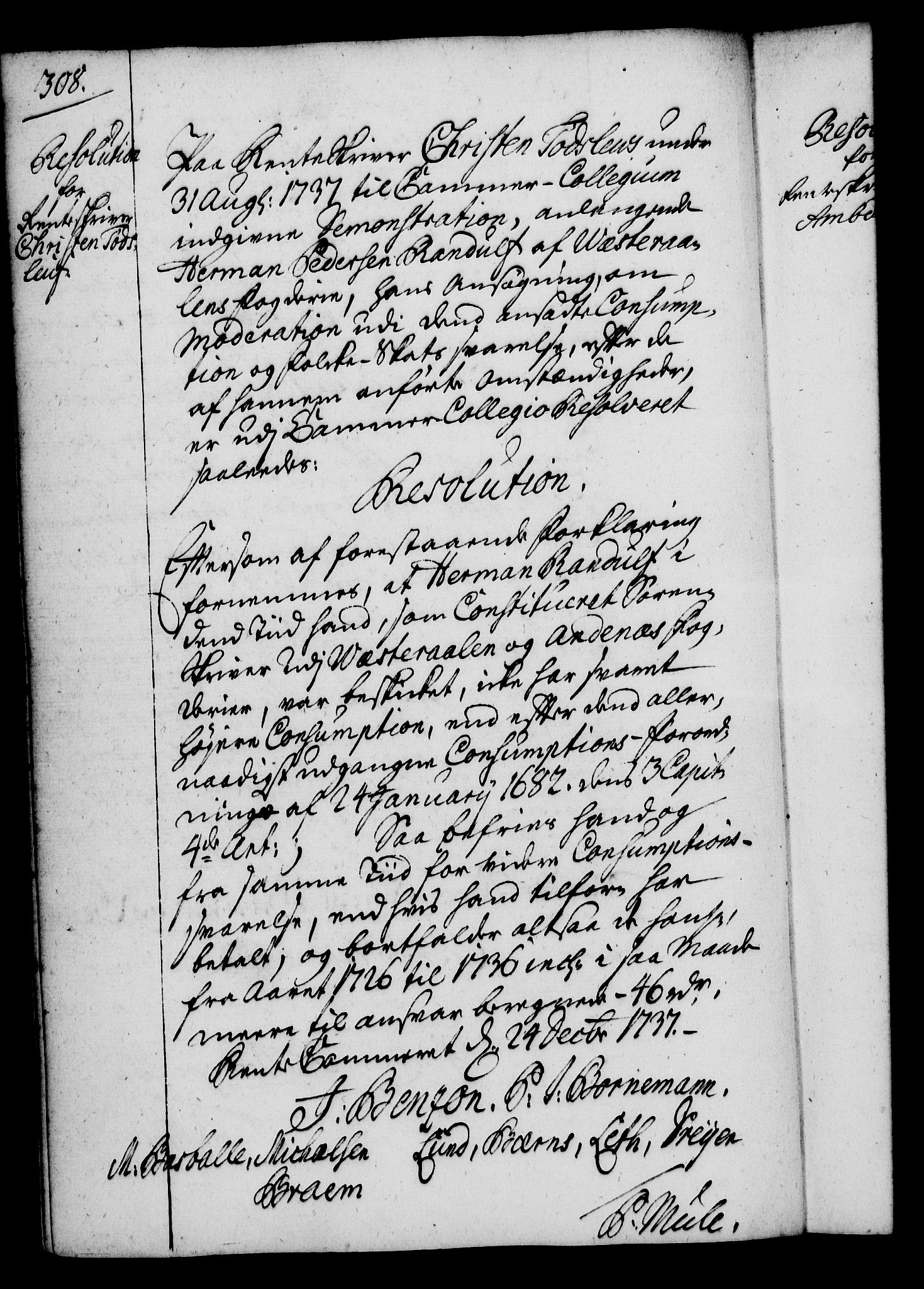 Rentekammeret, Kammerkanselliet, RA/EA-3111/G/Gg/Gga/L0004: Norsk ekspedisjonsprotokoll med register (merket RK 53.4), 1734-1741, p. 308