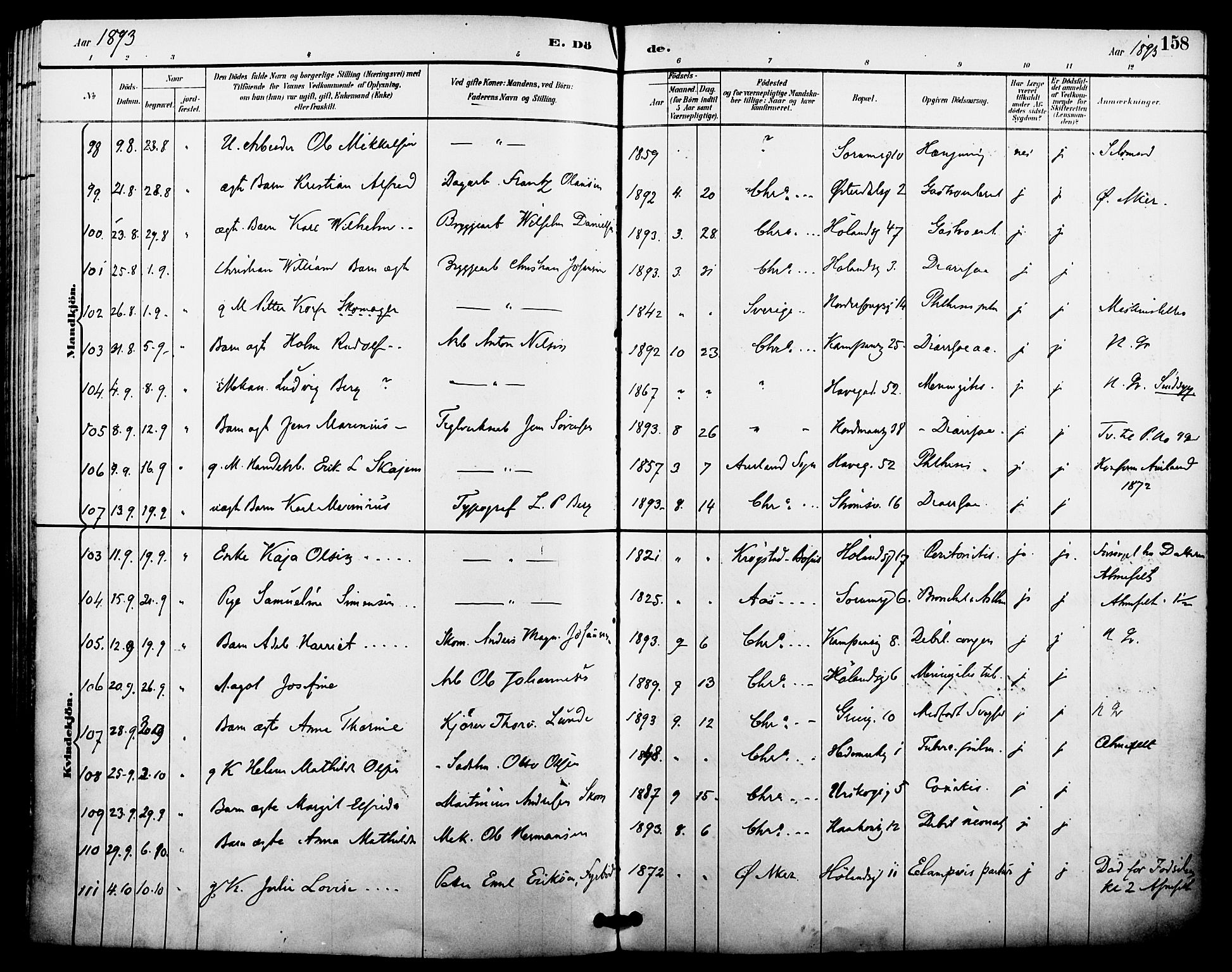 Kampen prestekontor Kirkebøker, AV/SAO-A-10853/F/Fa/L0008: Parish register (official) no. I 8, 1892-1902, p. 158