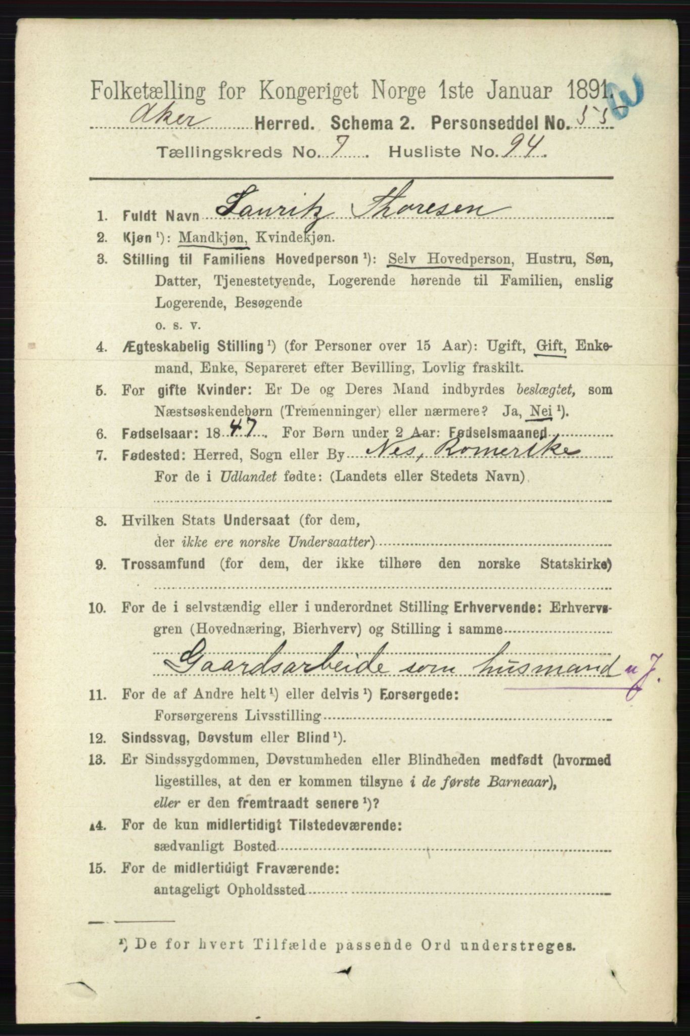 RA, 1891 census for 0218 Aker, 1891, p. 7098