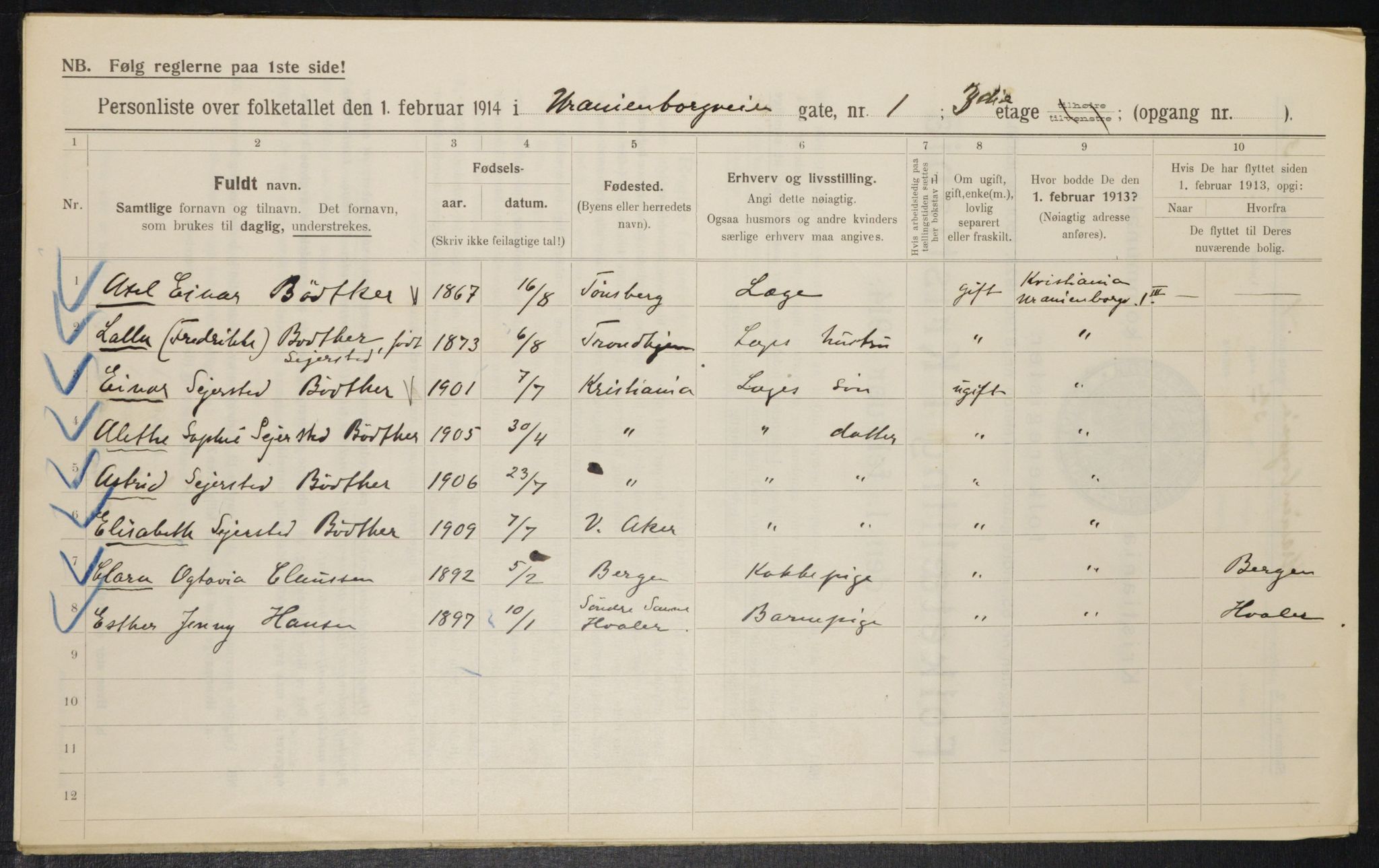 OBA, Municipal Census 1914 for Kristiania, 1914, p. 121371