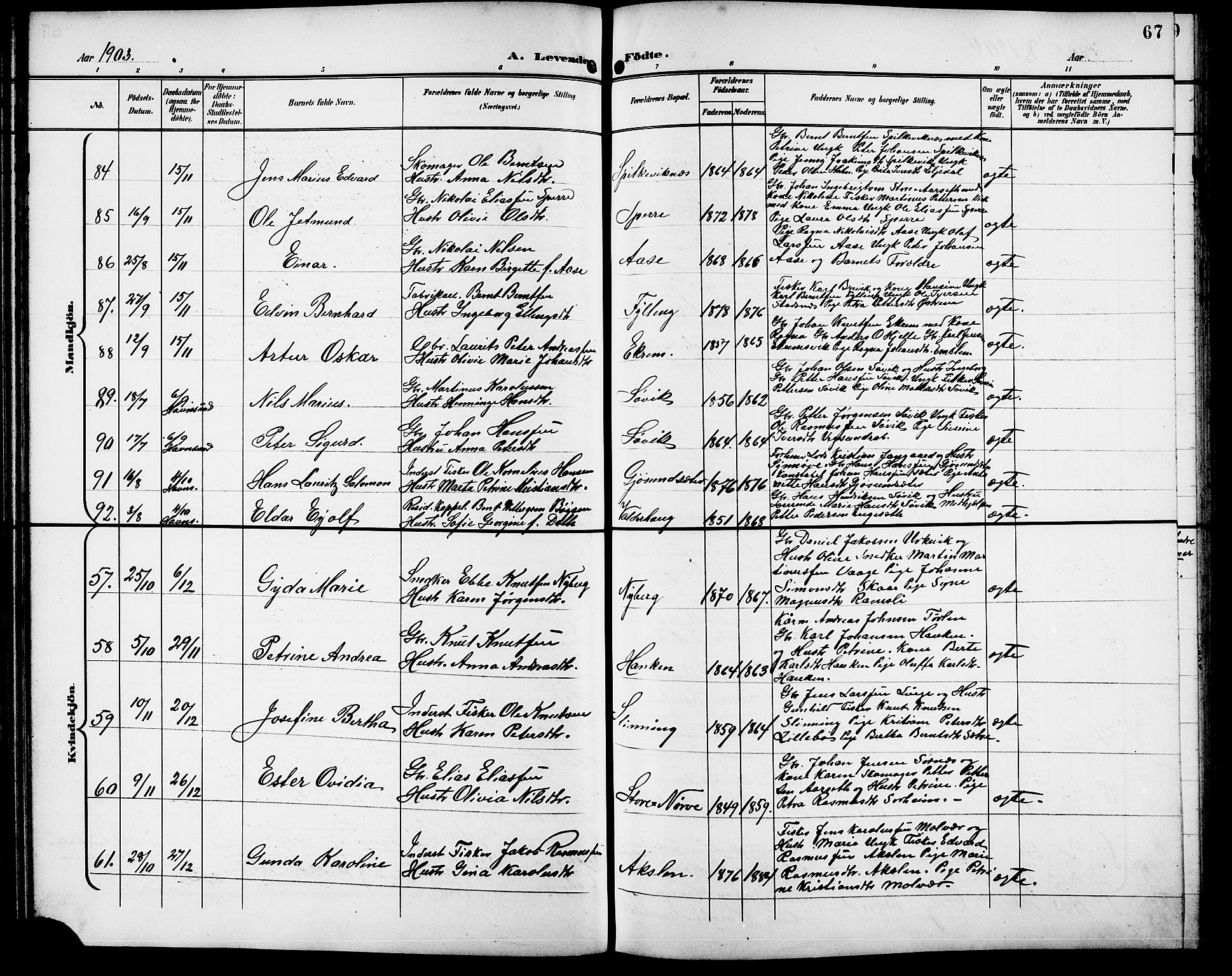 Ministerialprotokoller, klokkerbøker og fødselsregistre - Møre og Romsdal, AV/SAT-A-1454/528/L0432: Parish register (copy) no. 528C13, 1898-1918, p. 67