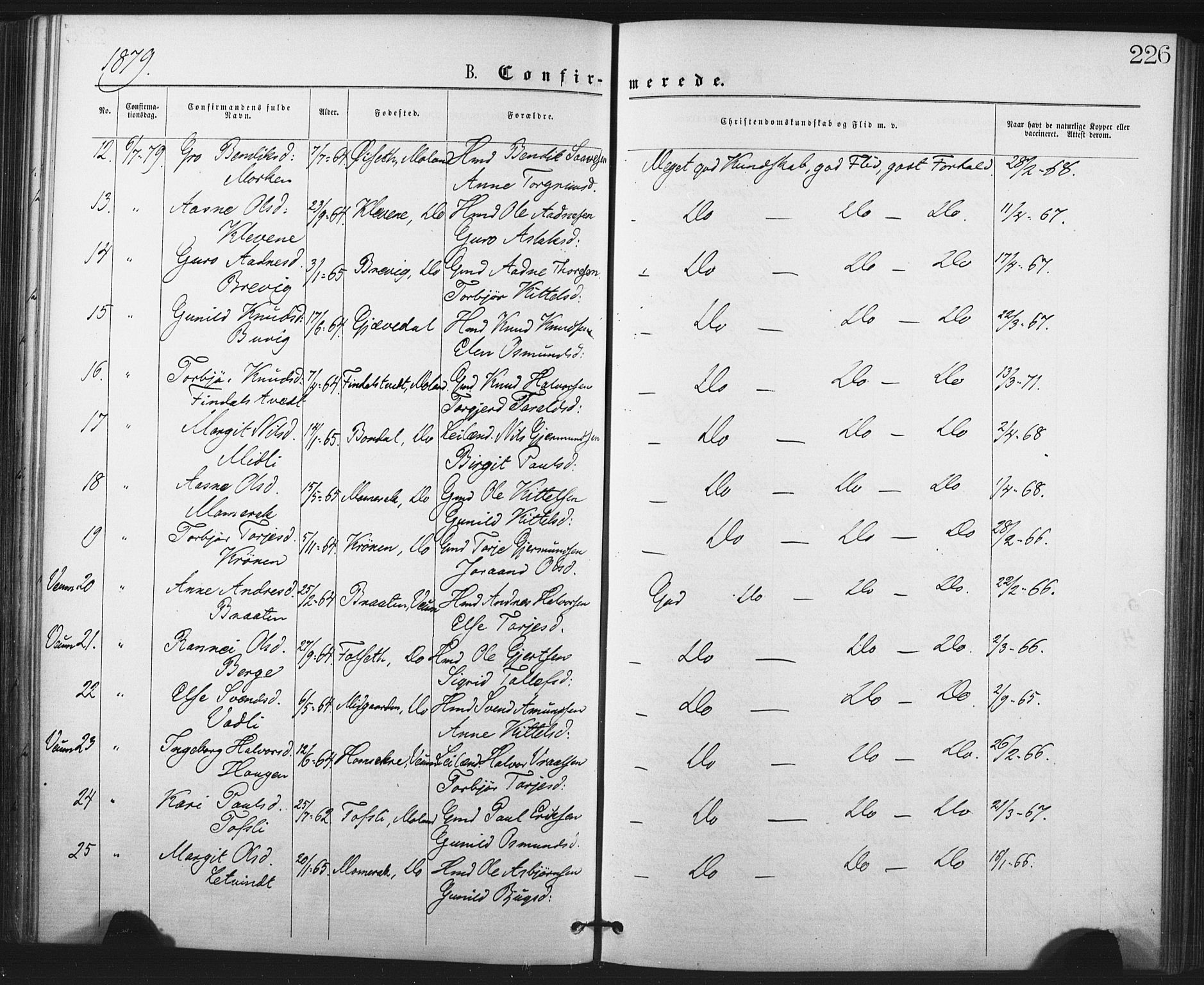 Fyresdal kirkebøker, SAKO/A-263/F/Fa/L0006: Parish register (official) no. I 6, 1872-1886, p. 226
