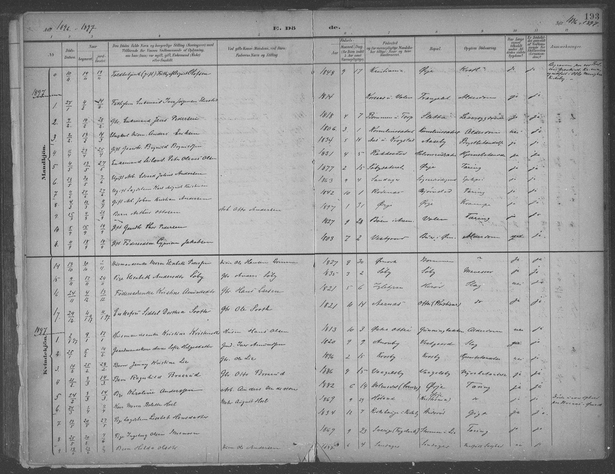 Aremark prestekontor Kirkebøker, SAO/A-10899/F/Fb/L0005: Parish register (official) no. II 5, 1895-1919, p. 193