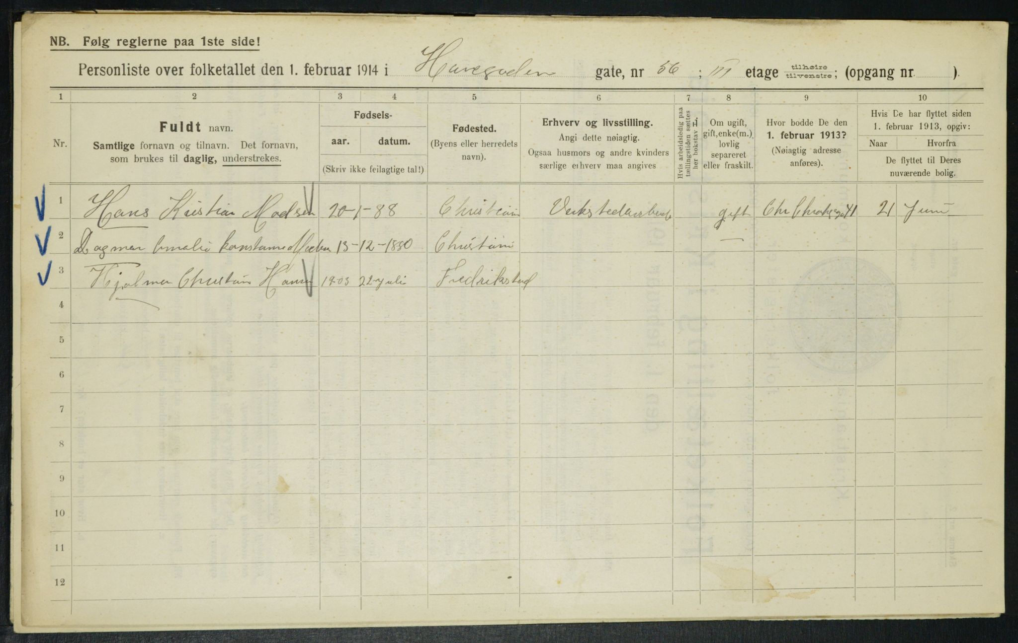 OBA, Municipal Census 1914 for Kristiania, 1914, p. 34062