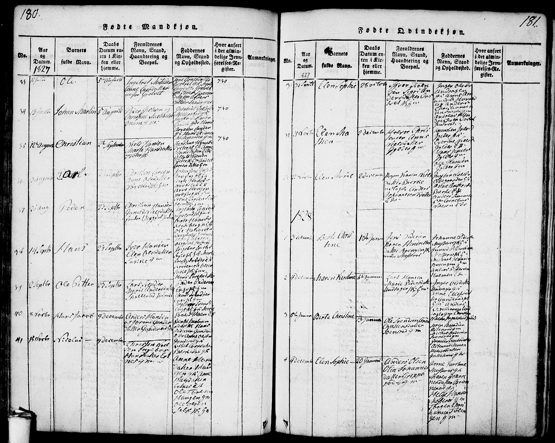 Våler prestekontor Kirkebøker, AV/SAO-A-11083/F/Fa/L0005: Parish register (official) no. I 5, 1815-1839, p. 180-181