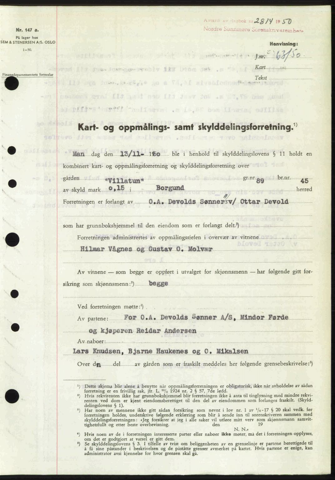 Nordre Sunnmøre sorenskriveri, AV/SAT-A-0006/1/2/2C/2Ca: Mortgage book no. A36, 1950-1950, Diary no: : 2814/1950