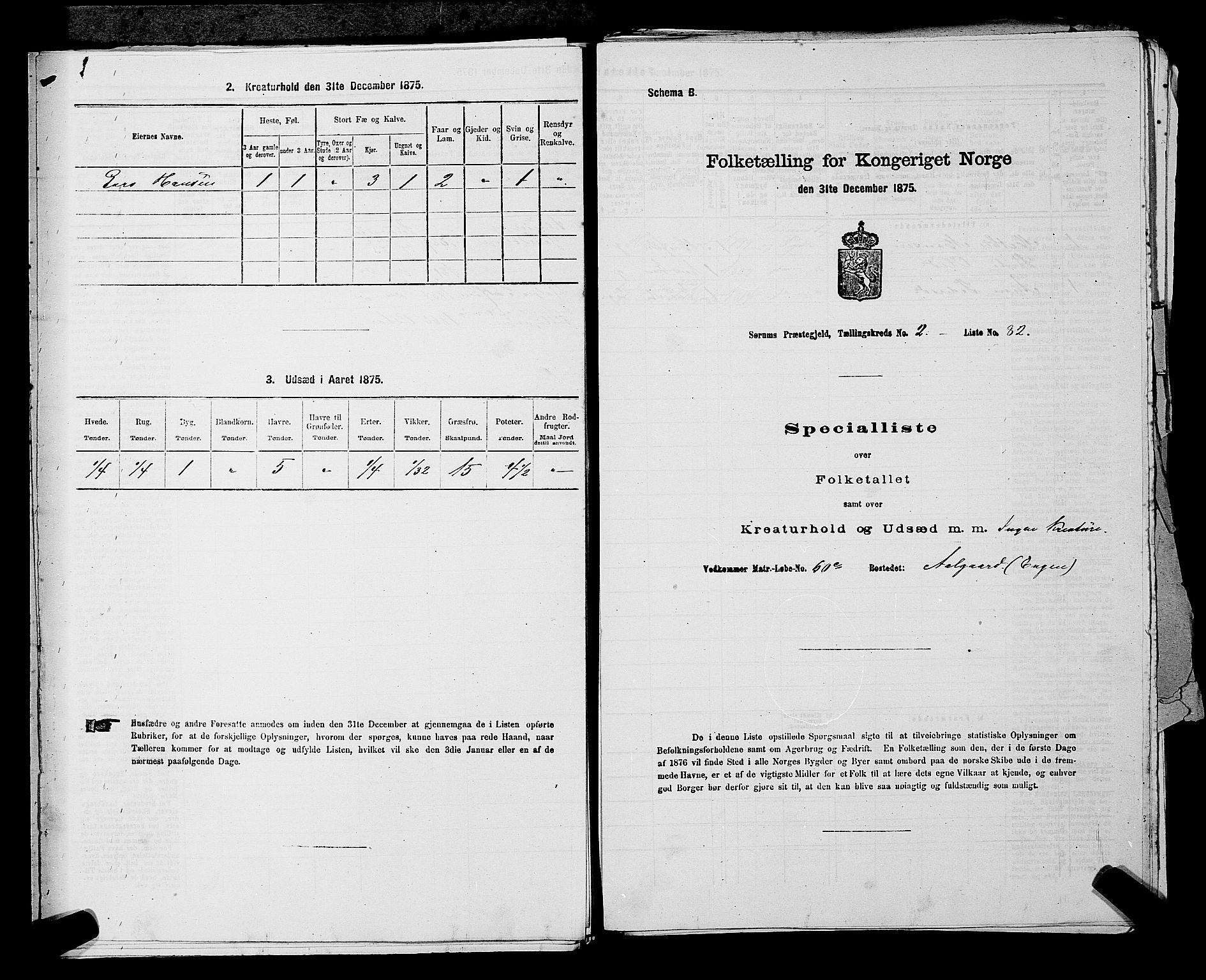 RA, 1875 census for 0226P Sørum, 1875, p. 308