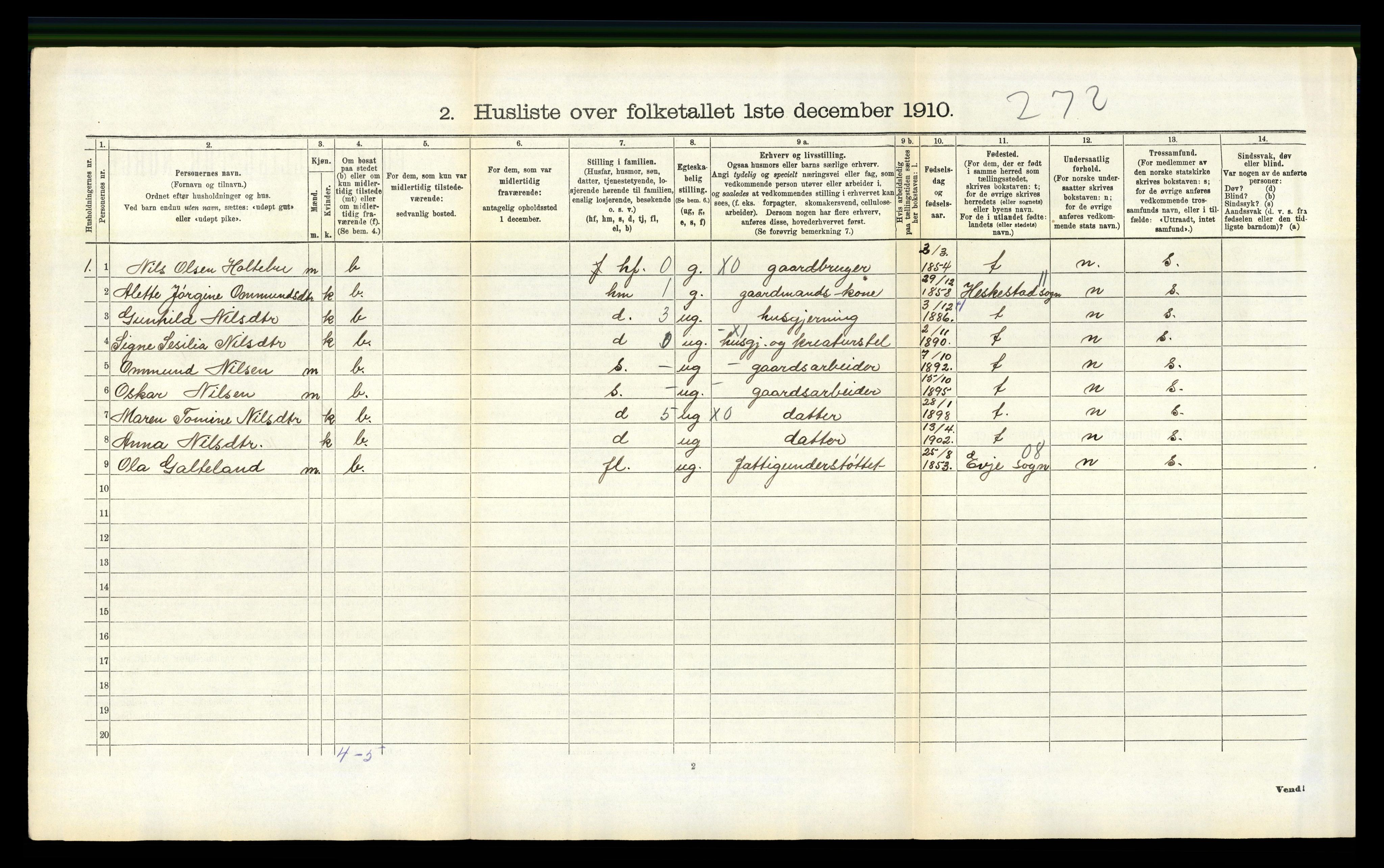 RA, 1910 census for Herefoss, 1910, p. 122