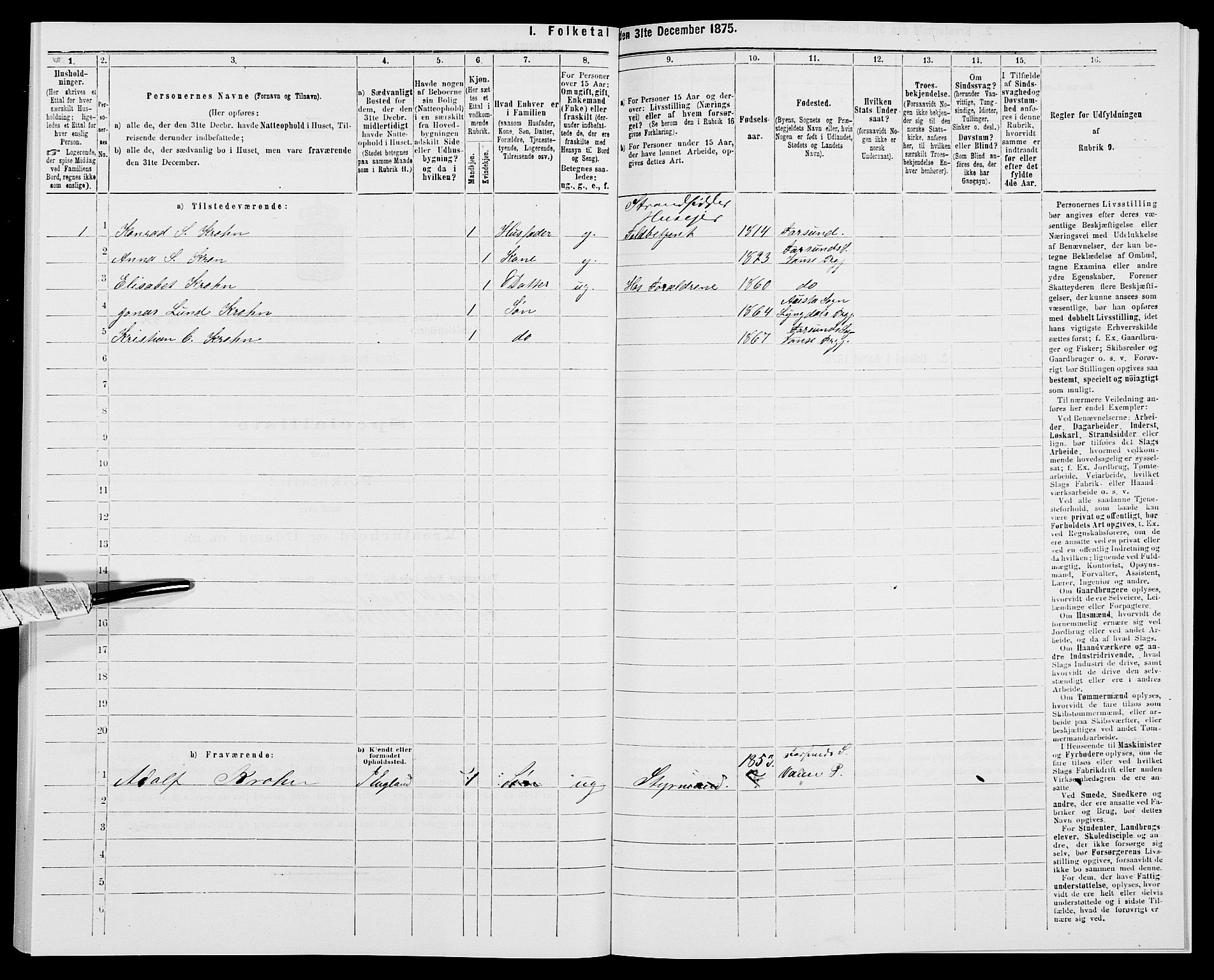 SAK, 1875 census for 1041L Vanse/Vanse og Farsund, 1875, p. 449