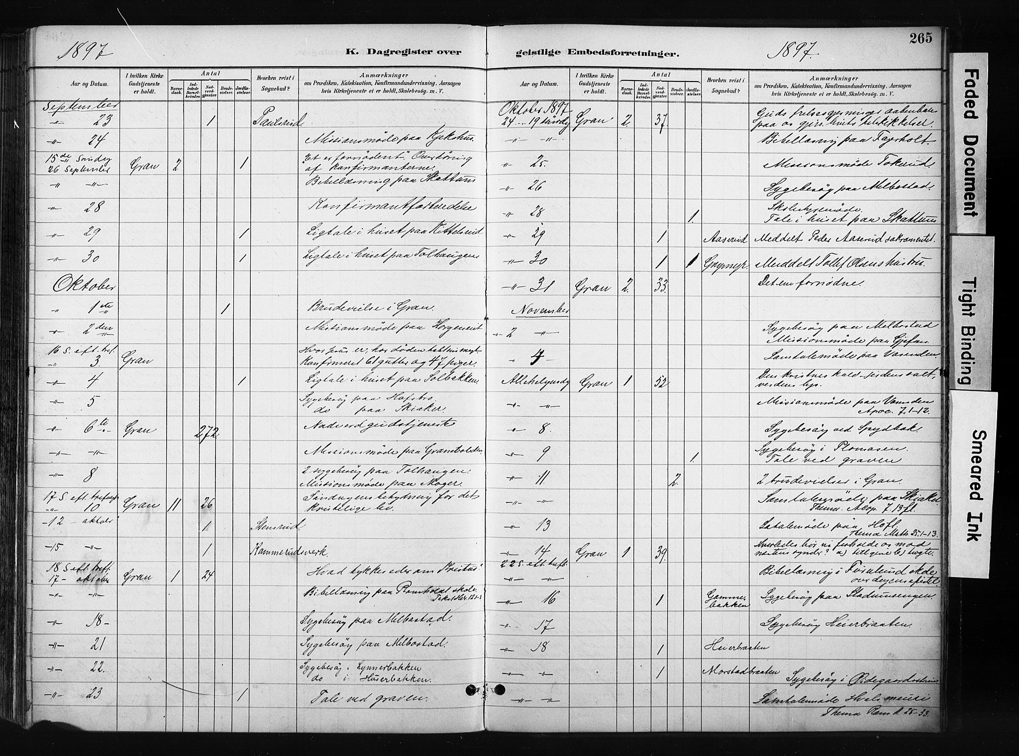 Gran prestekontor, AV/SAH-PREST-112/H/Ha/Haa/L0017: Parish register (official) no. 17, 1889-1897, p. 265