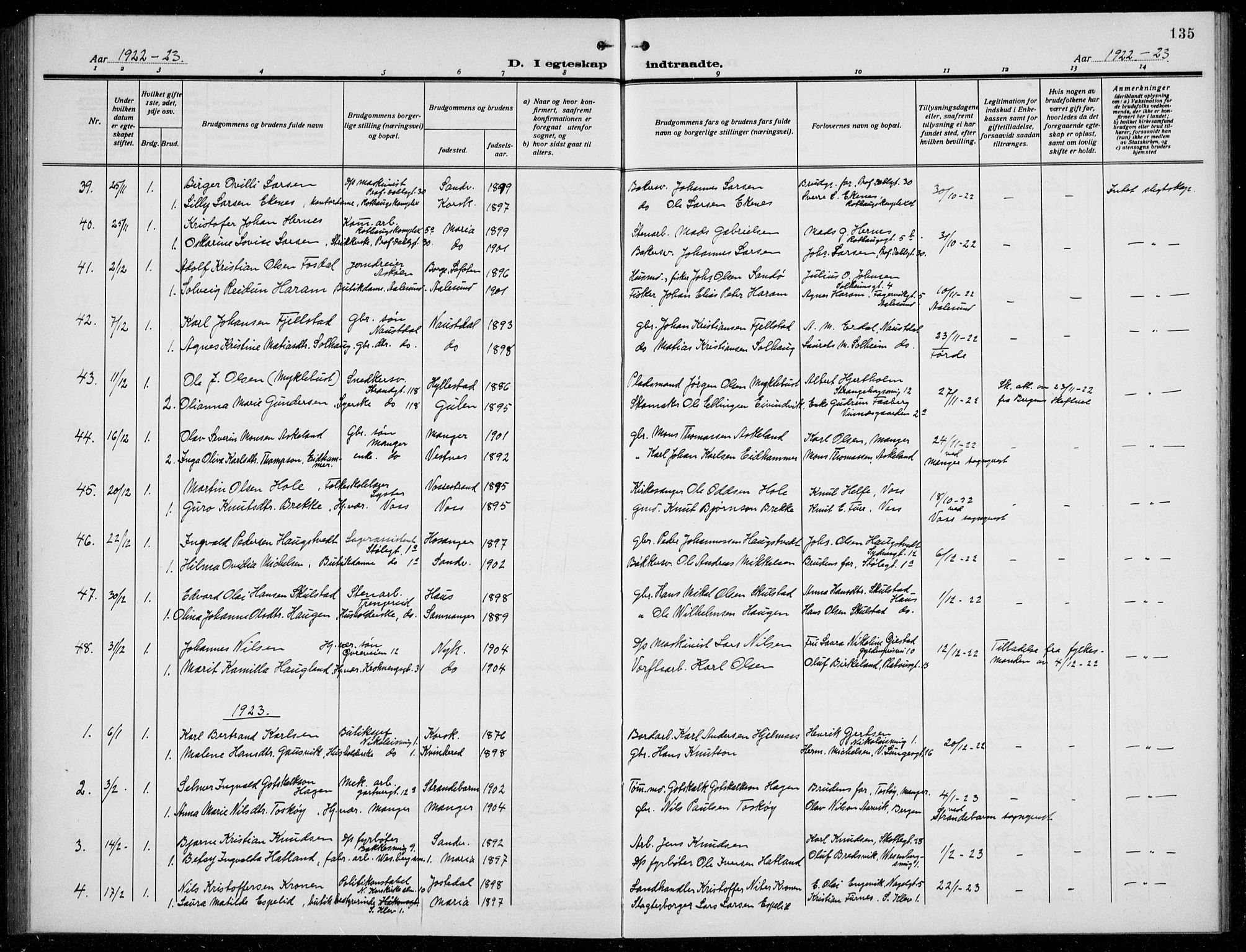 Mariakirken Sokneprestembete, SAB/A-76901/H/Hab/L0010: Parish register (copy) no. A 10, 1920-1937, p. 135