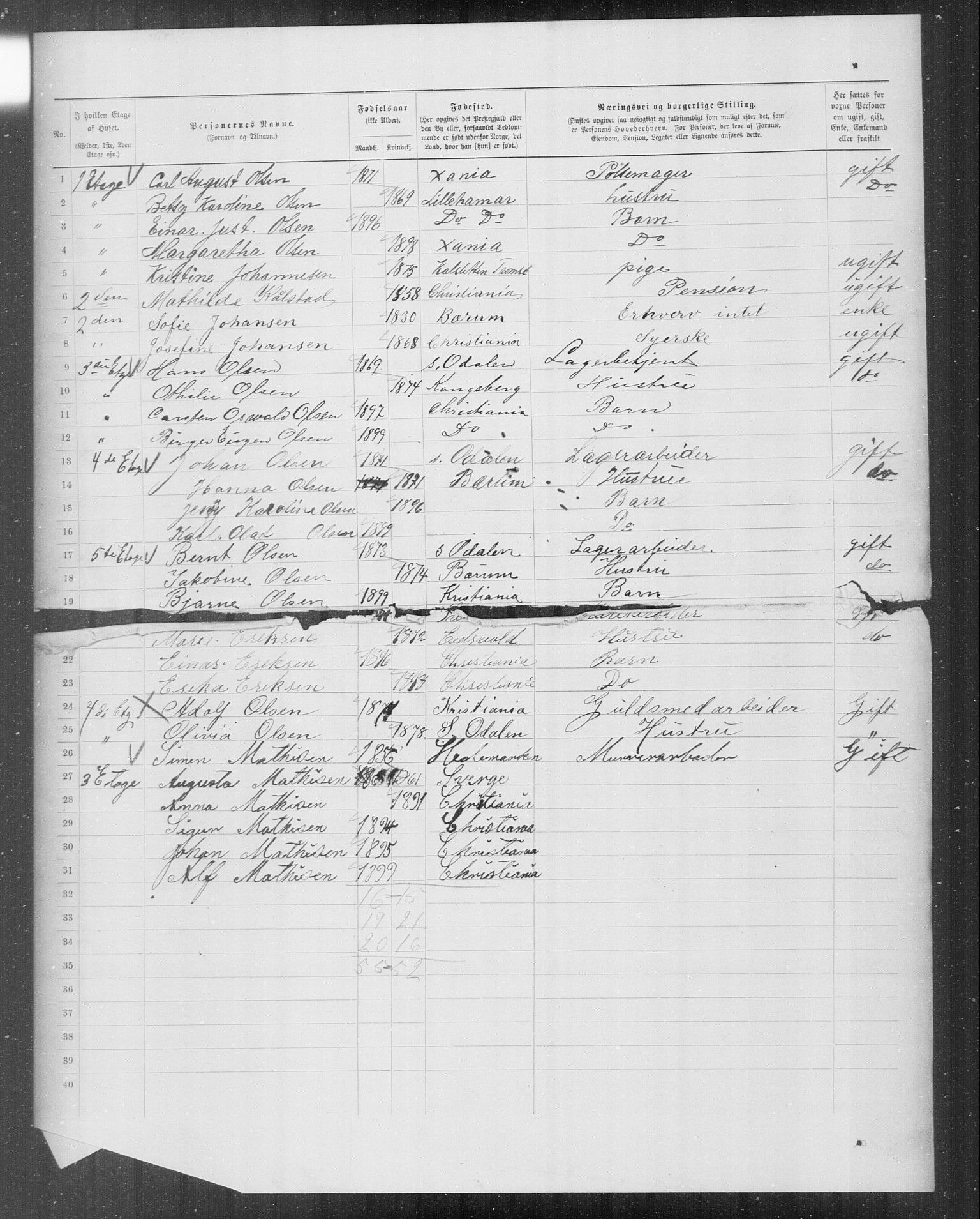 OBA, Municipal Census 1899 for Kristiania, 1899, p. 10706