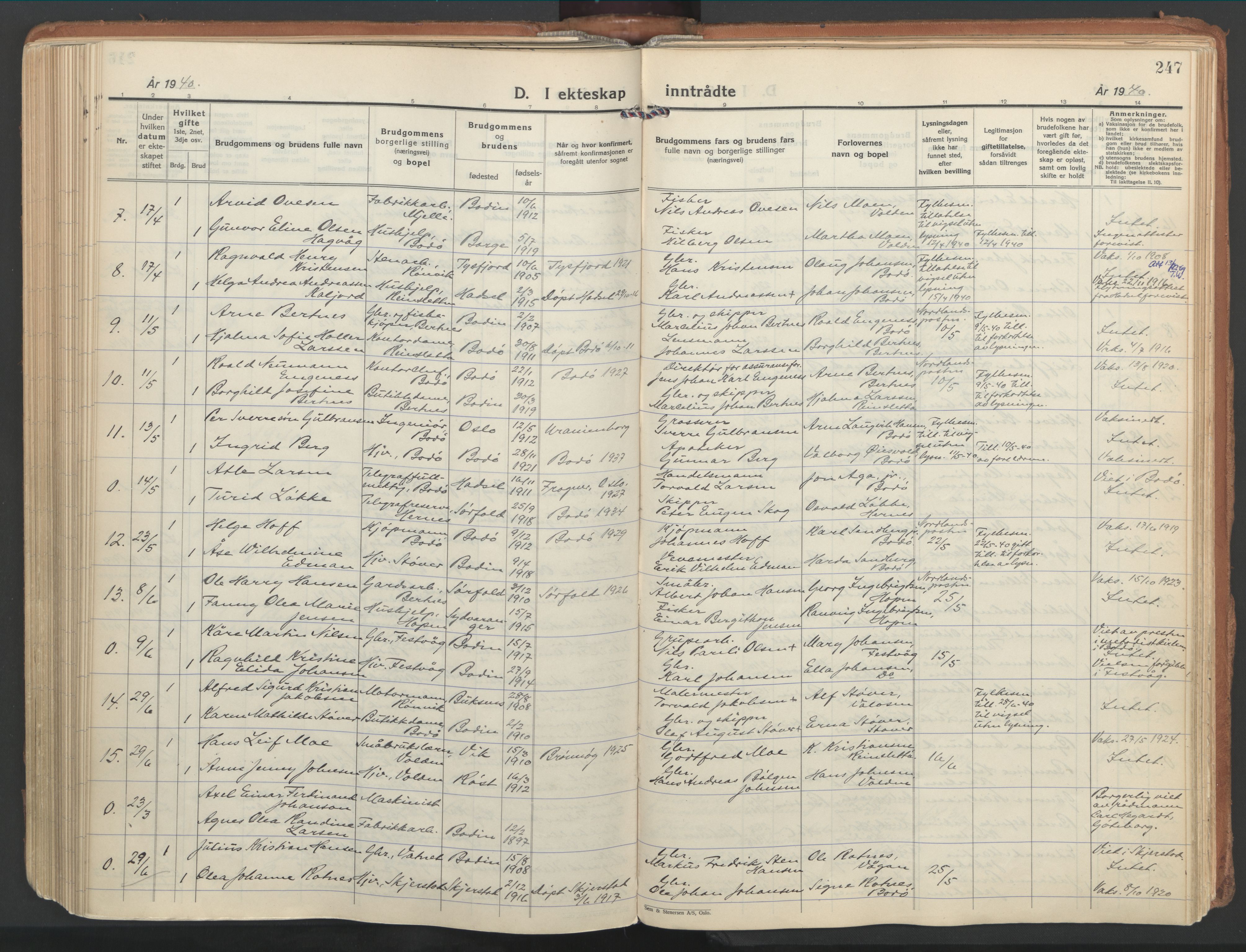 Ministerialprotokoller, klokkerbøker og fødselsregistre - Nordland, AV/SAT-A-1459/802/L0061: Parish register (official) no. 802A08, 1933-1946, p. 247