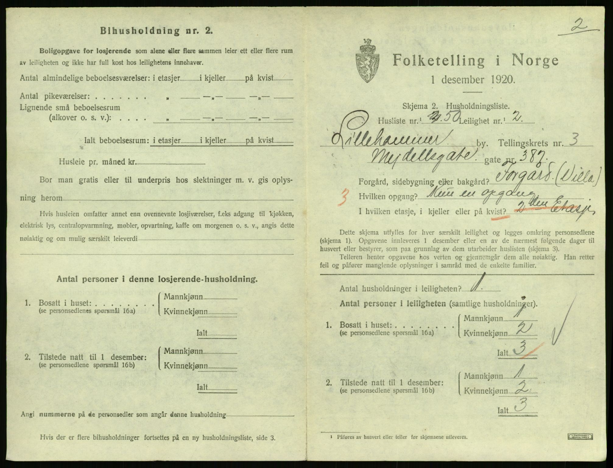 SAH, 1920 census for Lillehammer, 1920, p. 1912
