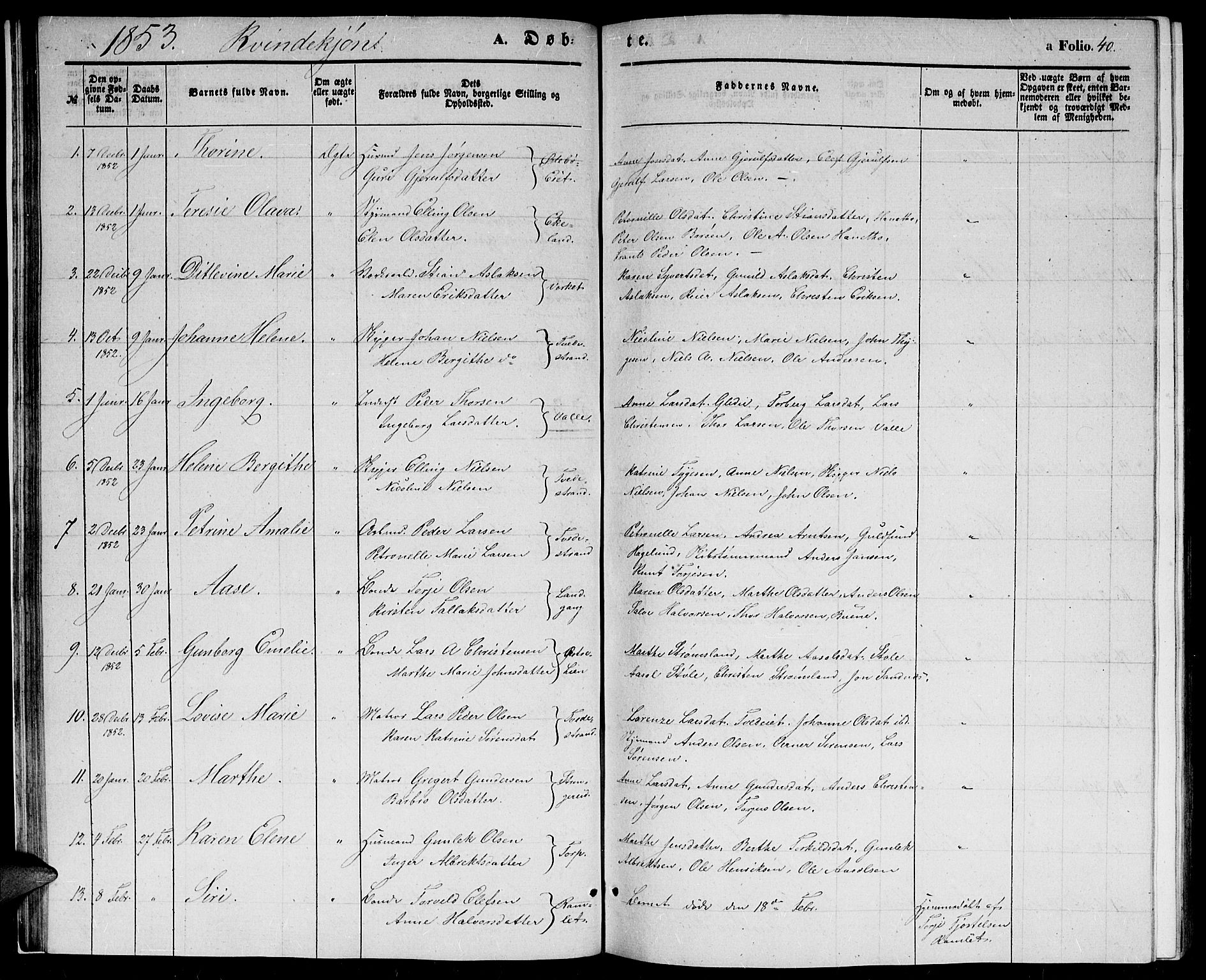 Holt sokneprestkontor, AV/SAK-1111-0021/F/Fb/L0007: Parish register (copy) no. B 7, 1849-1858, p. 40