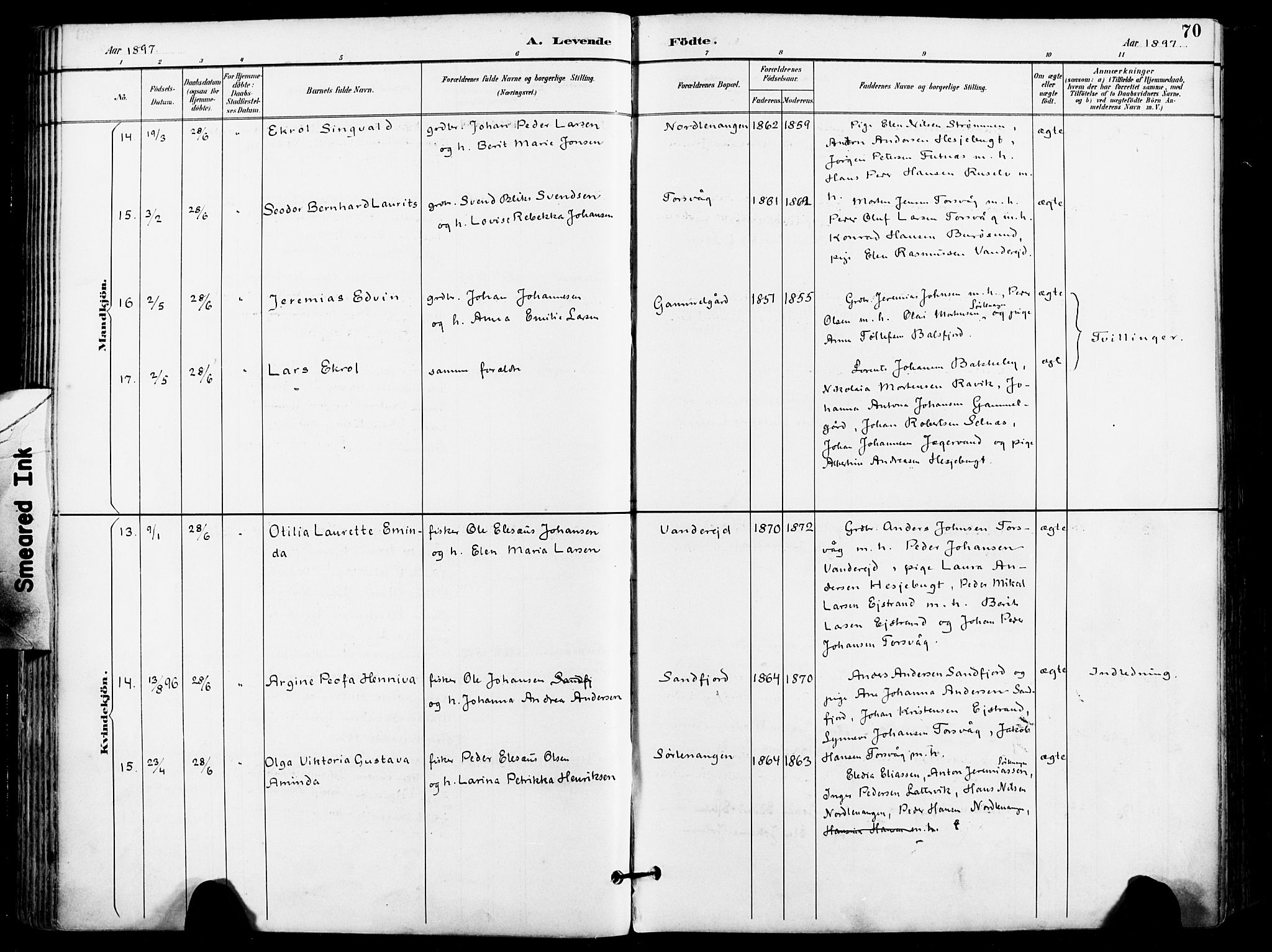 Karlsøy sokneprestembete, AV/SATØ-S-1299/H/Ha/Haa/L0007kirke: Parish register (official) no. 7, 1891-1902, p. 70