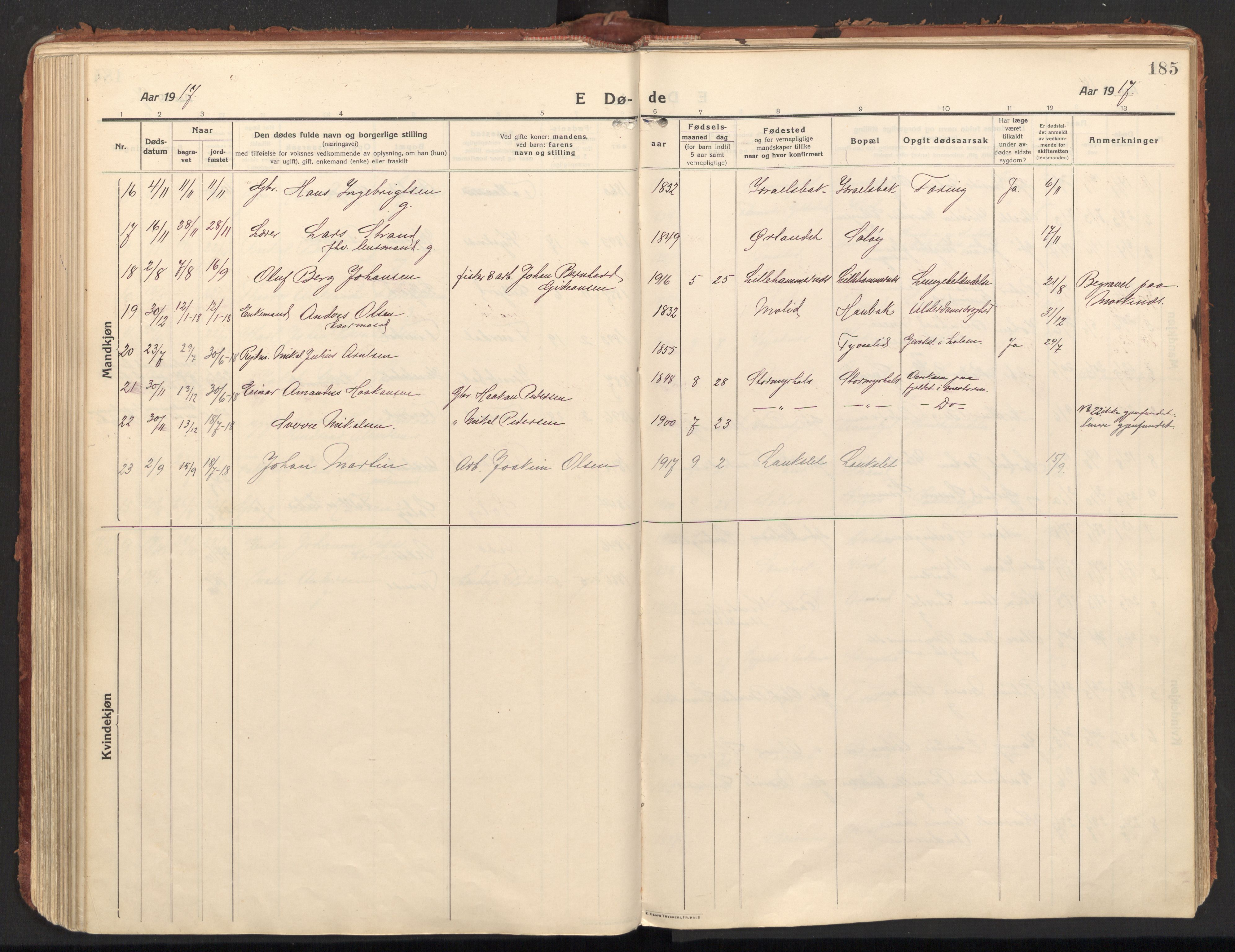Ministerialprotokoller, klokkerbøker og fødselsregistre - Nordland, SAT/A-1459/846/L0650: Parish register (official) no. 846A08, 1916-1935, p. 185