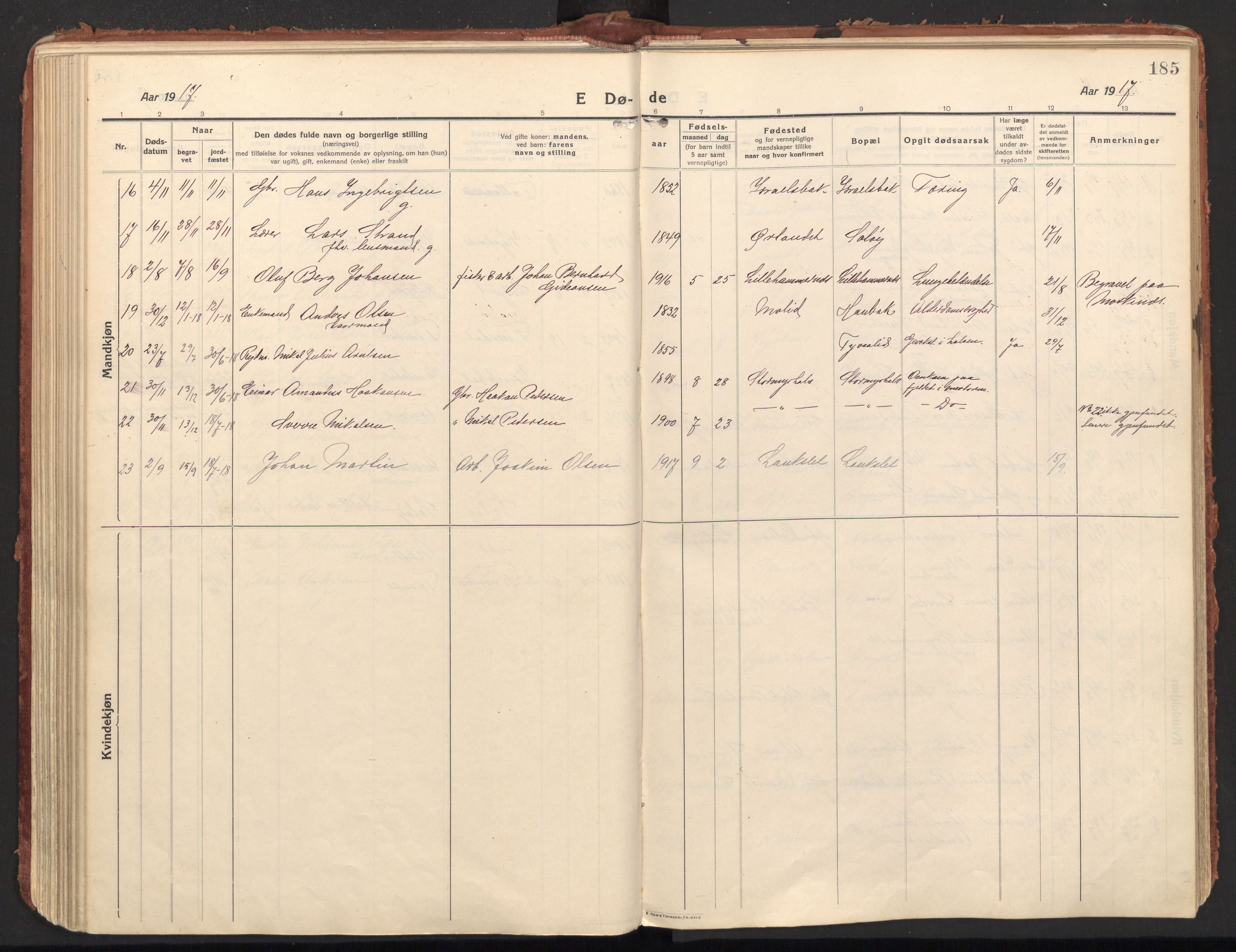 Ministerialprotokoller, klokkerbøker og fødselsregistre - Nordland, AV/SAT-A-1459/846/L0650: Parish register (official) no. 846A08, 1916-1935, p. 185