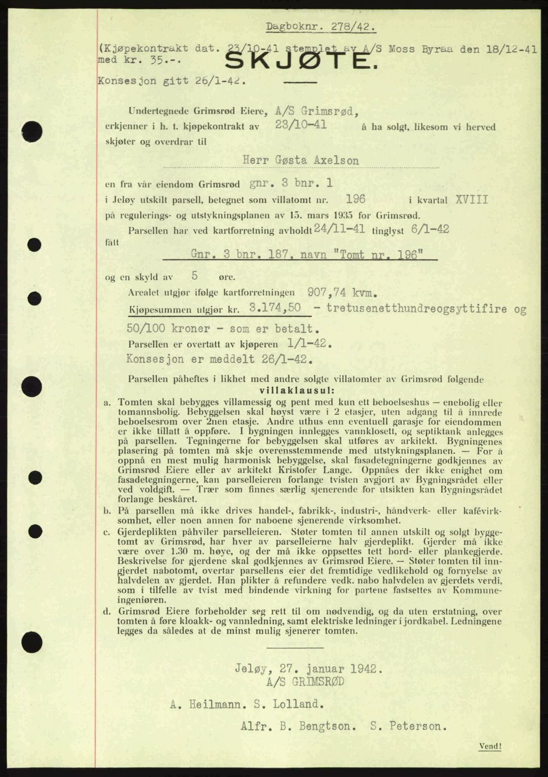 Moss sorenskriveri, SAO/A-10168: Mortgage book no. A9, 1941-1942, Diary no: : 278/1942