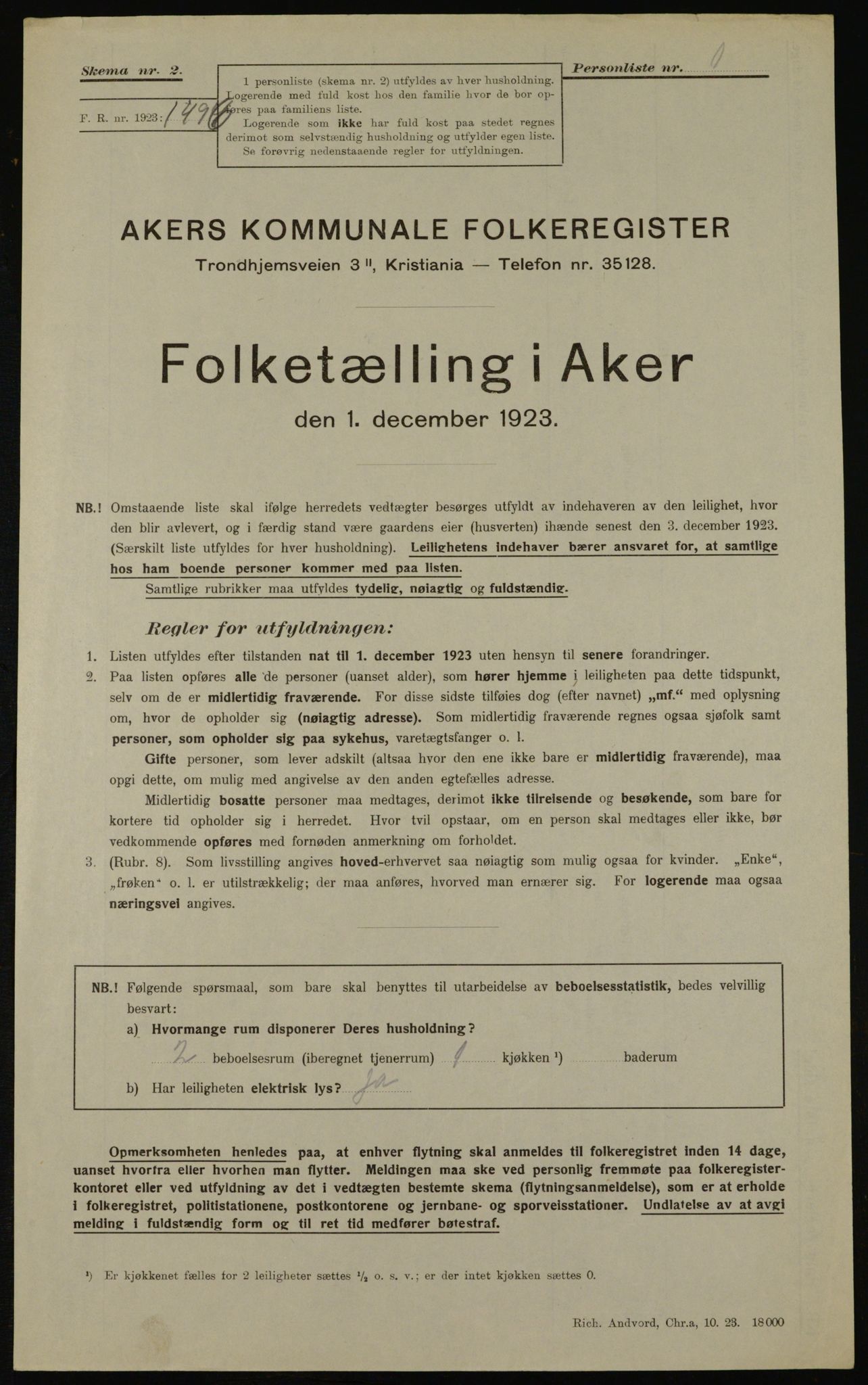 , Municipal Census 1923 for Aker, 1923, p. 45192