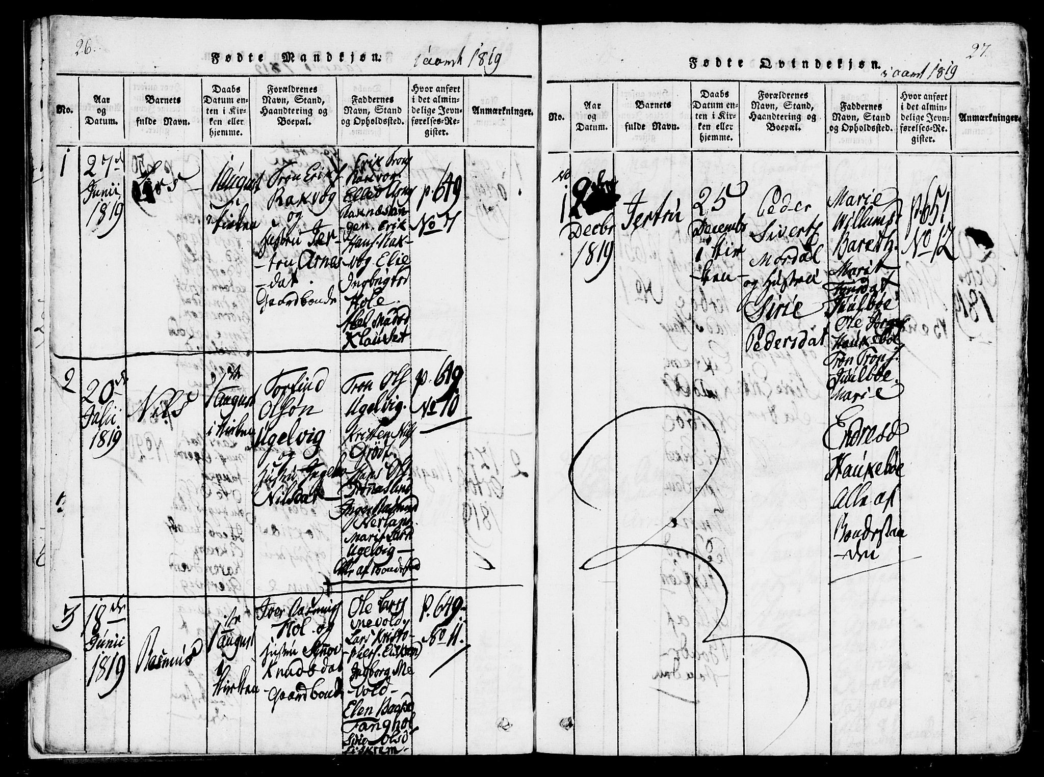 Ministerialprotokoller, klokkerbøker og fødselsregistre - Møre og Romsdal, AV/SAT-A-1454/560/L0718: Parish register (official) no. 560A02, 1817-1844, p. 26-27