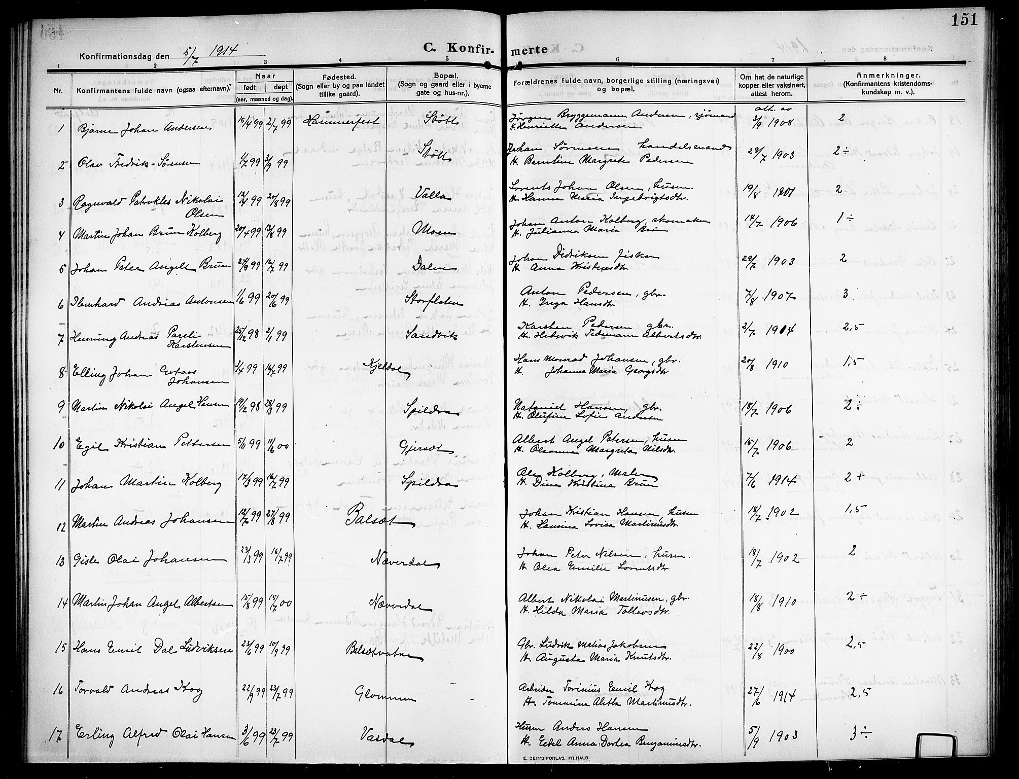 Ministerialprotokoller, klokkerbøker og fødselsregistre - Nordland, AV/SAT-A-1459/843/L0639: Parish register (copy) no. 843C08, 1908-1924, p. 151