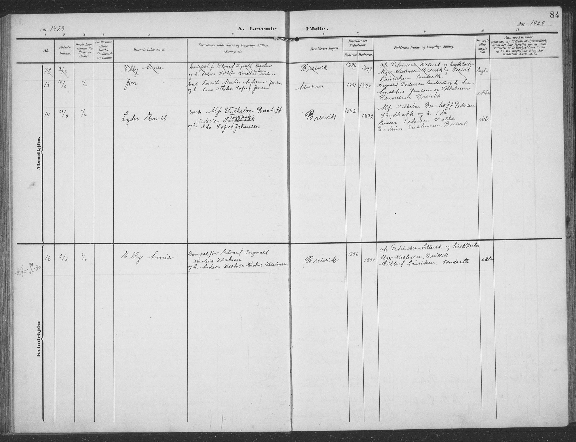 Ministerialprotokoller, klokkerbøker og fødselsregistre - Nordland, SAT/A-1459/858/L0835: Parish register (copy) no. 858C02, 1904-1940, p. 84