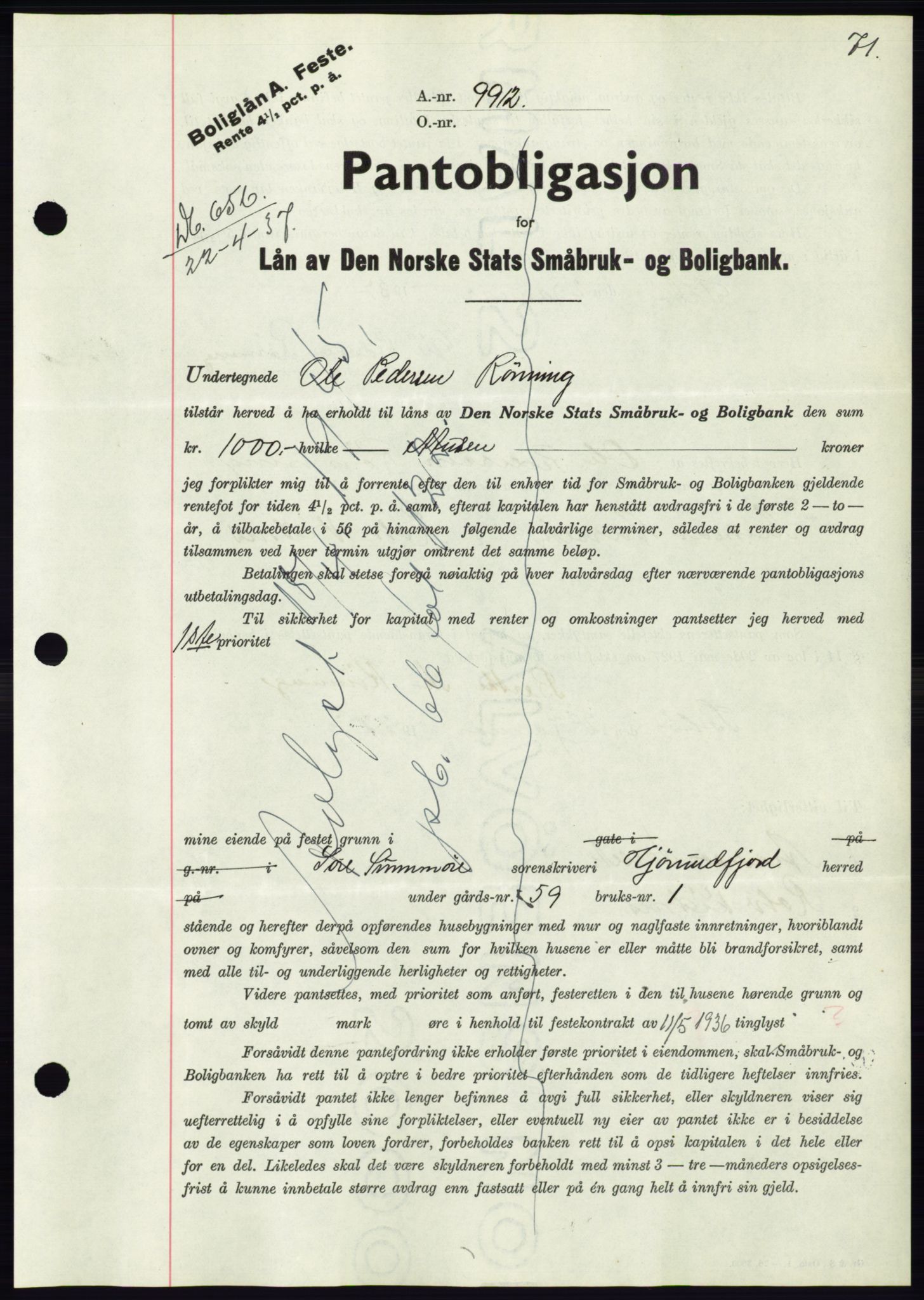 Søre Sunnmøre sorenskriveri, AV/SAT-A-4122/1/2/2C/L0063: Mortgage book no. 57, 1937-1937, Diary no: : 656/1937