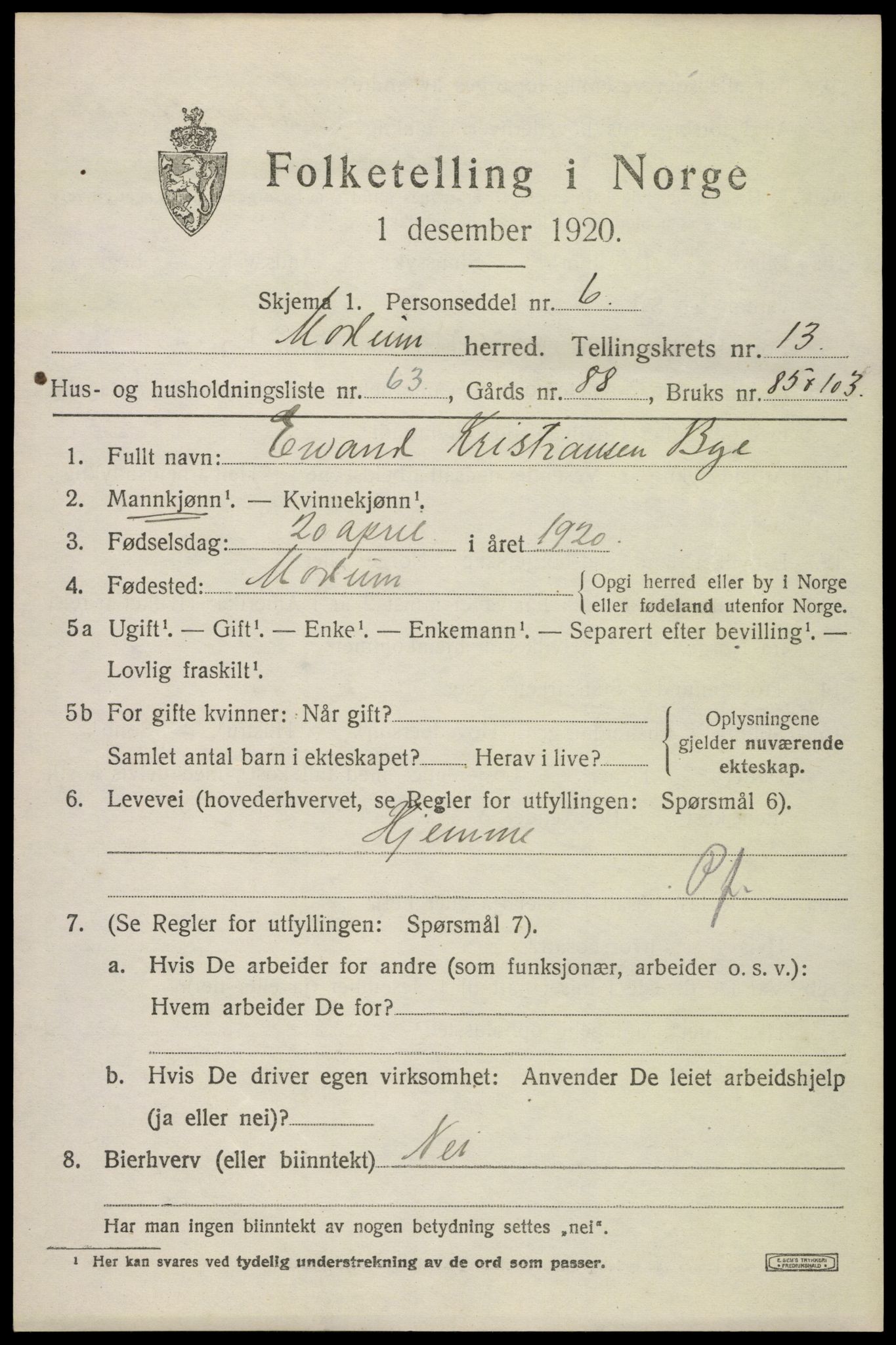 SAKO, 1920 census for Modum, 1920, p. 15955