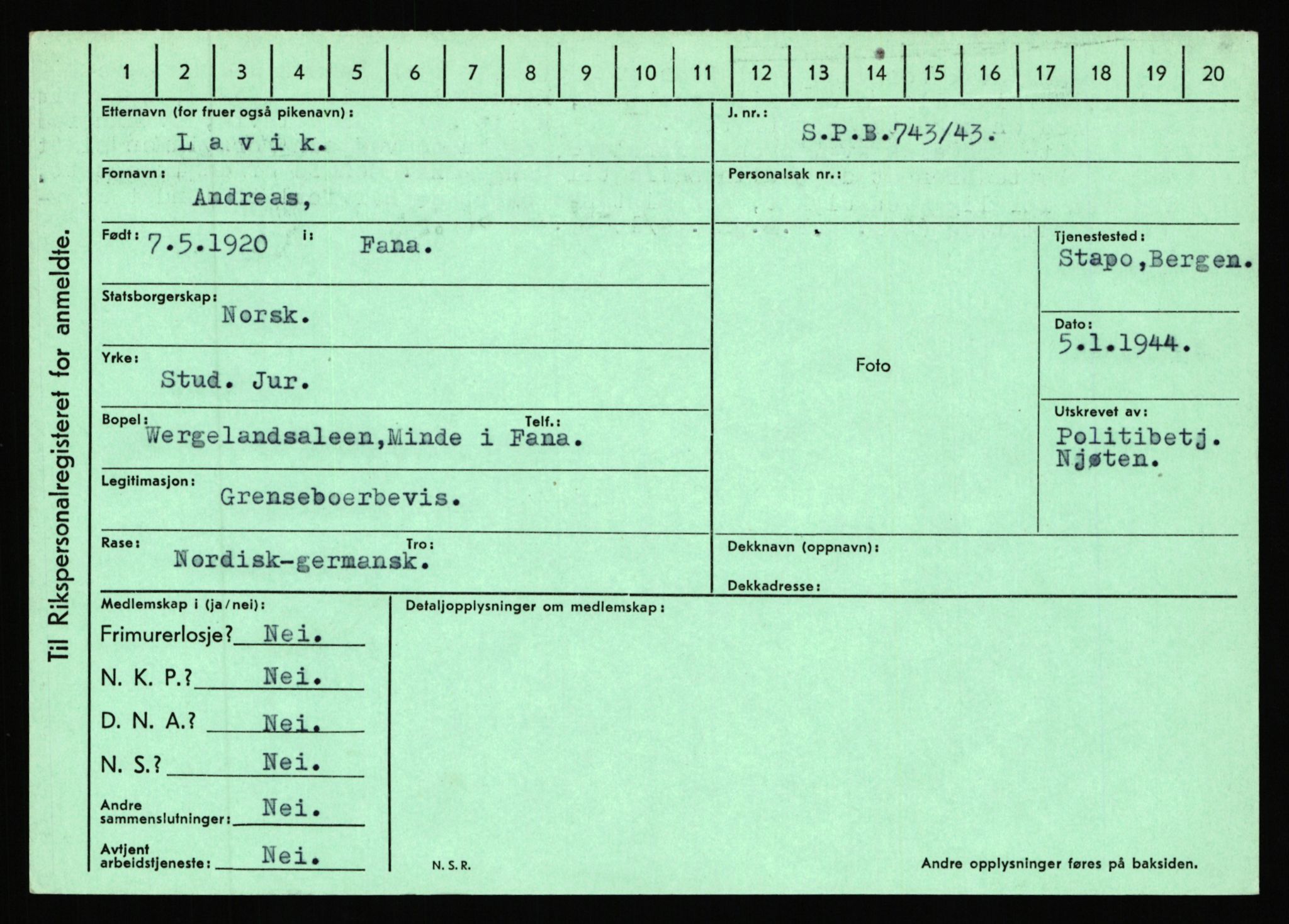 Statspolitiet - Hovedkontoret / Osloavdelingen, AV/RA-S-1329/C/Ca/L0009: Knutsen - Limstrand, 1943-1945, p. 4128