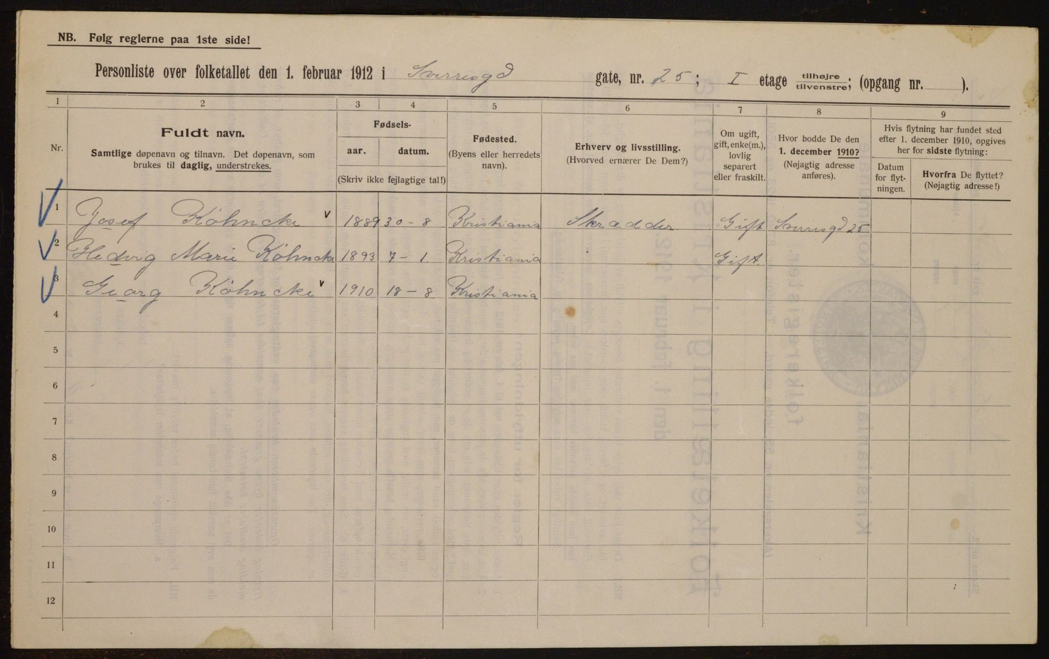 OBA, Municipal Census 1912 for Kristiania, 1912, p. 106124