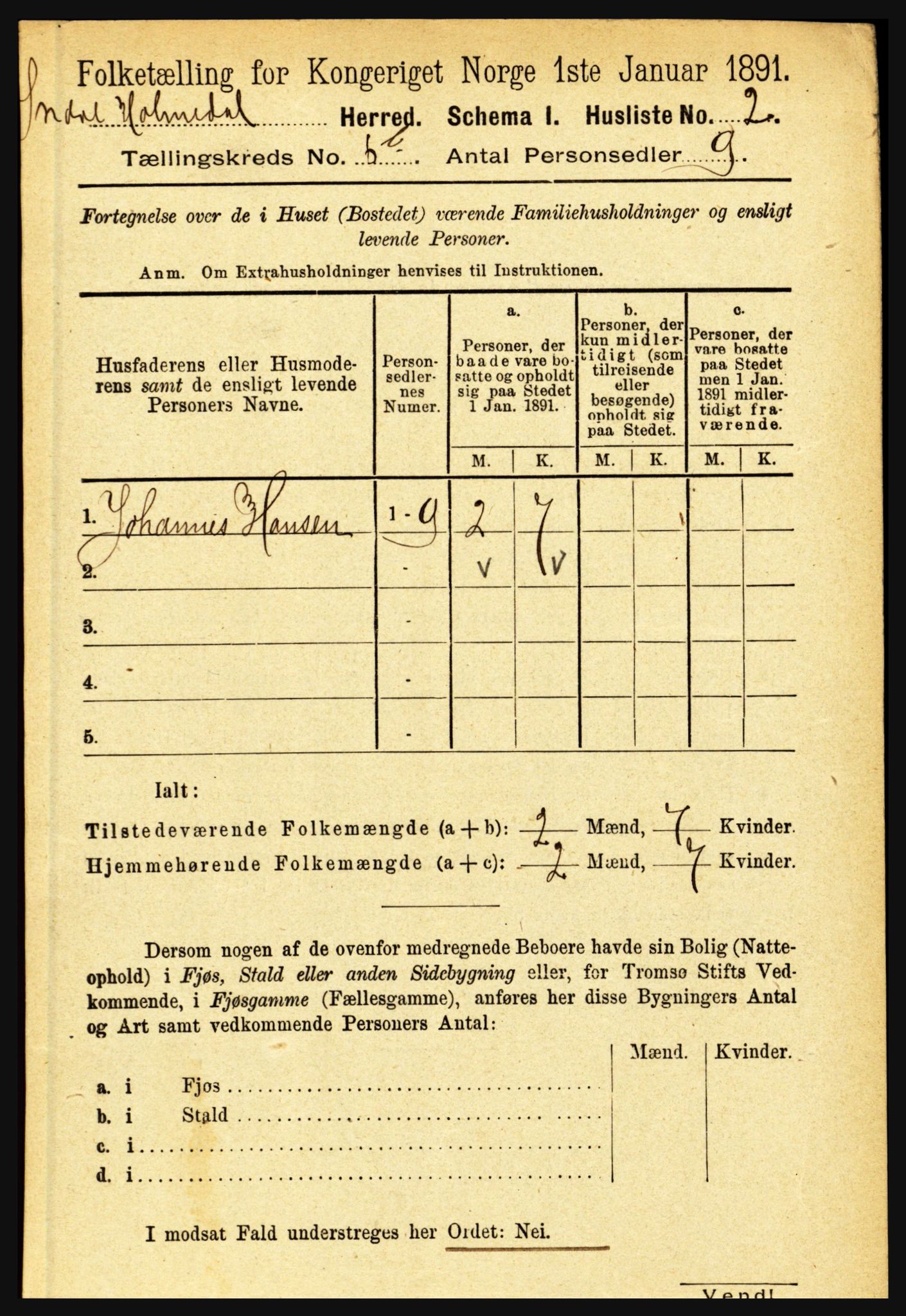 RA, 1891 census for 1430 Indre Holmedal, 1891, p. 2862