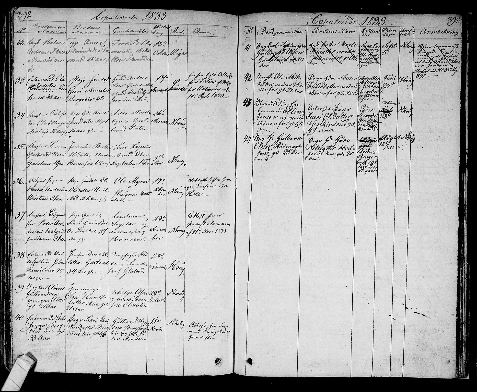 Norderhov kirkebøker, AV/SAKO-A-237/F/Fa/L0009: Parish register (official) no. 9, 1819-1837, p. 892-893