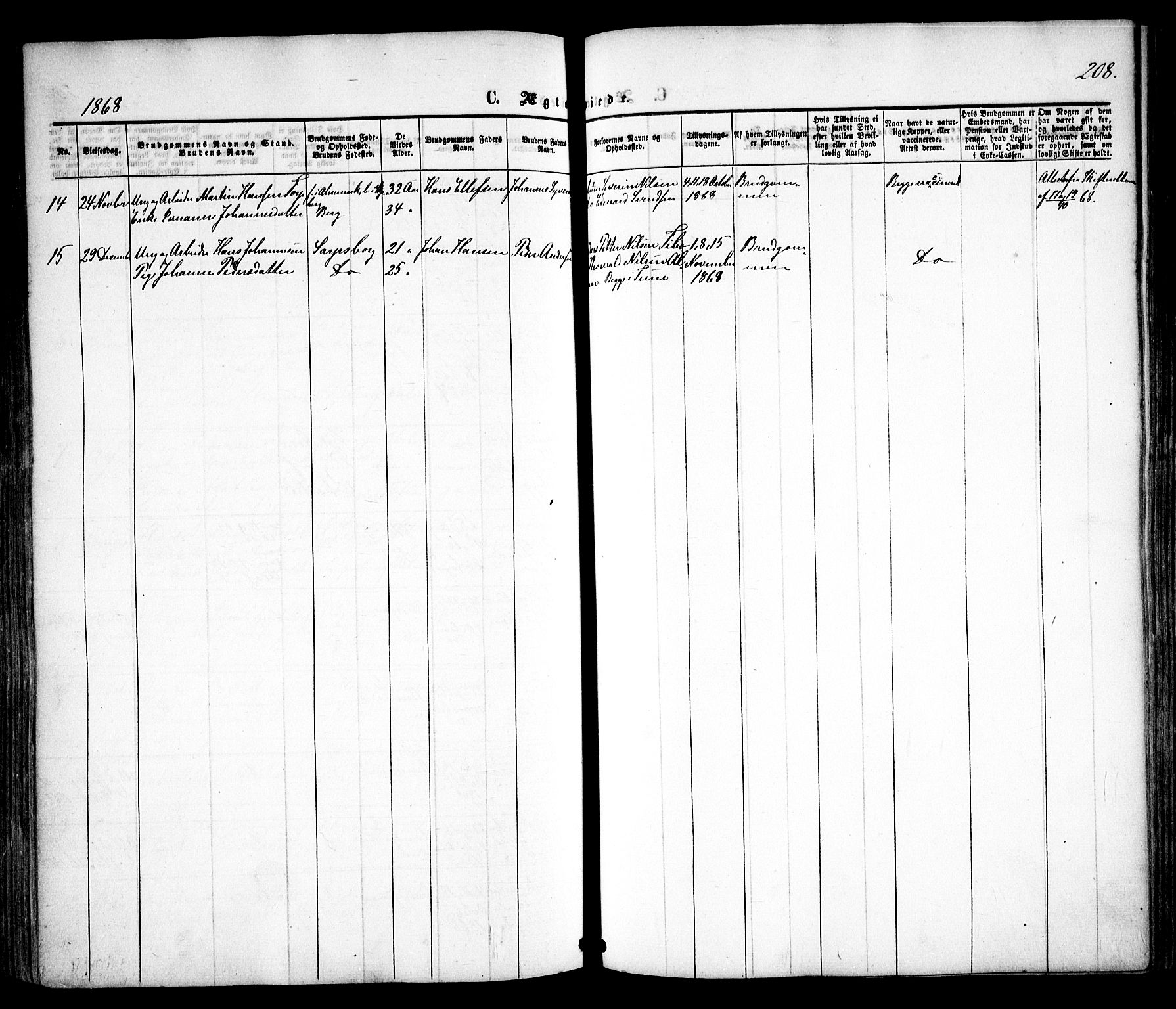 Sarpsborg prestekontor Kirkebøker, SAO/A-2006/F/Fa/L0001: Parish register (official) no. 1, 1859-1868, p. 208