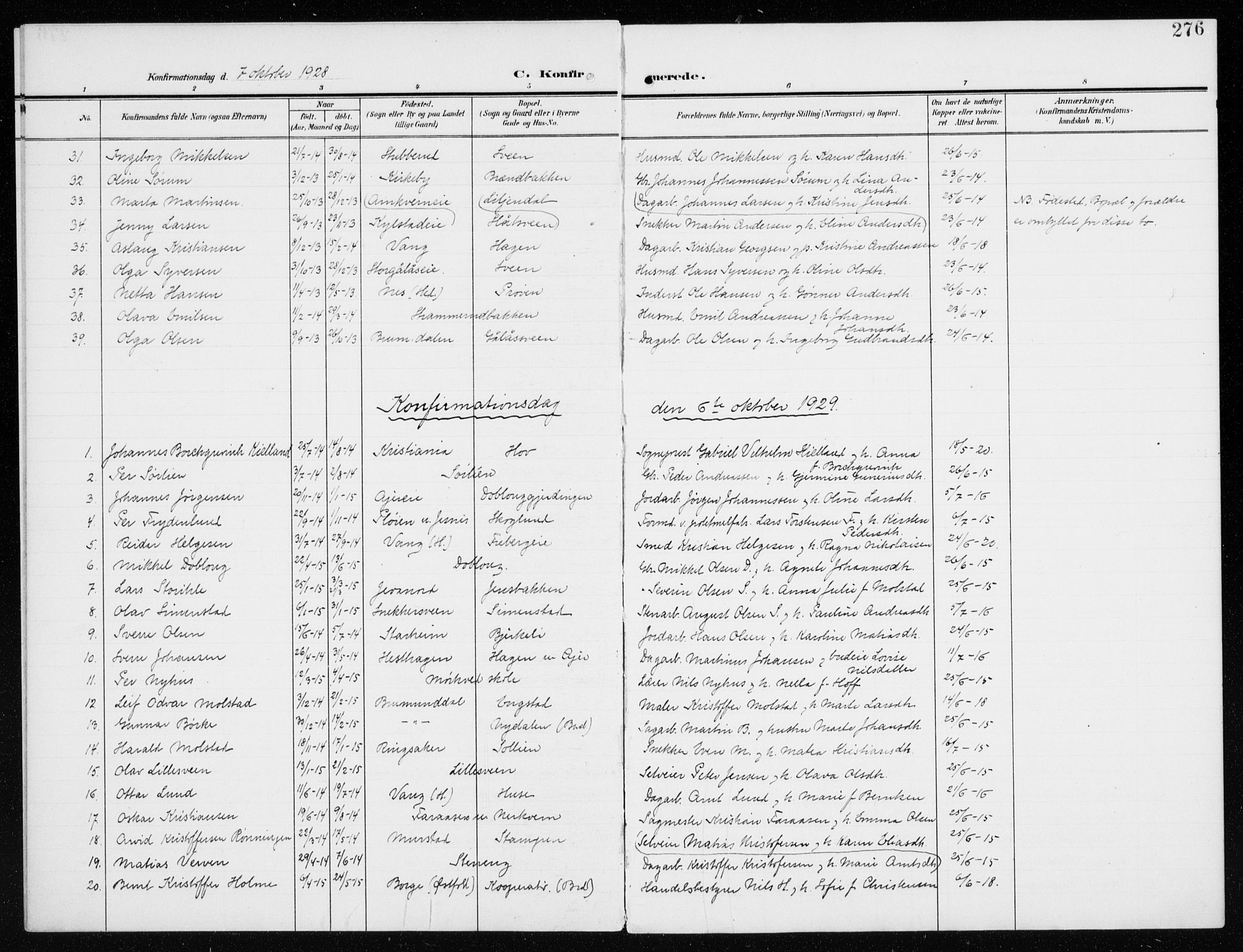 Furnes prestekontor, SAH/PREST-012/K/Ka/L0001: Parish register (official) no. 1, 1907-1935, p. 276
