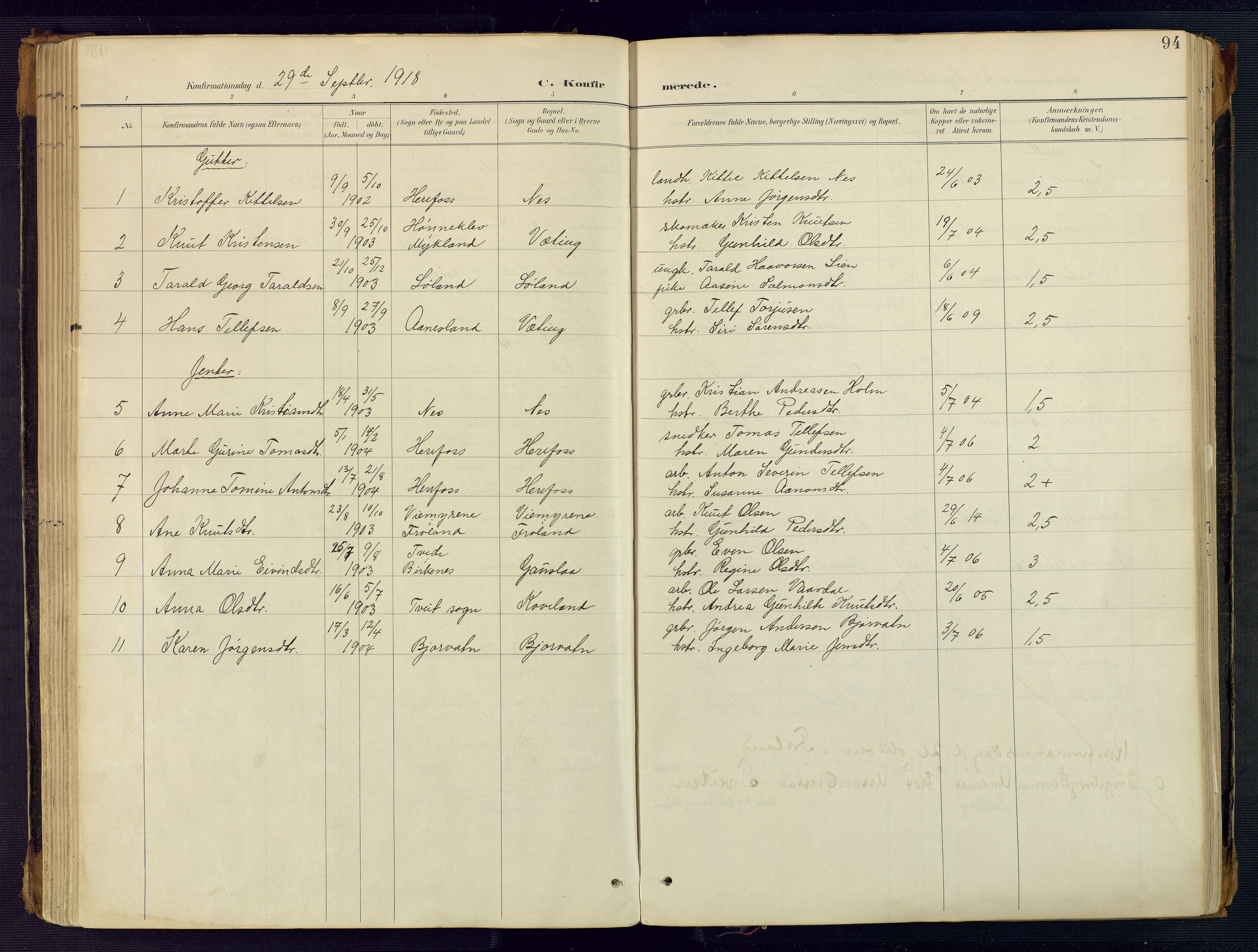 Herefoss sokneprestkontor, AV/SAK-1111-0019/F/Fa/Faa/L0003: Parish register (official) no. A 3, 1887-1930, p. 94