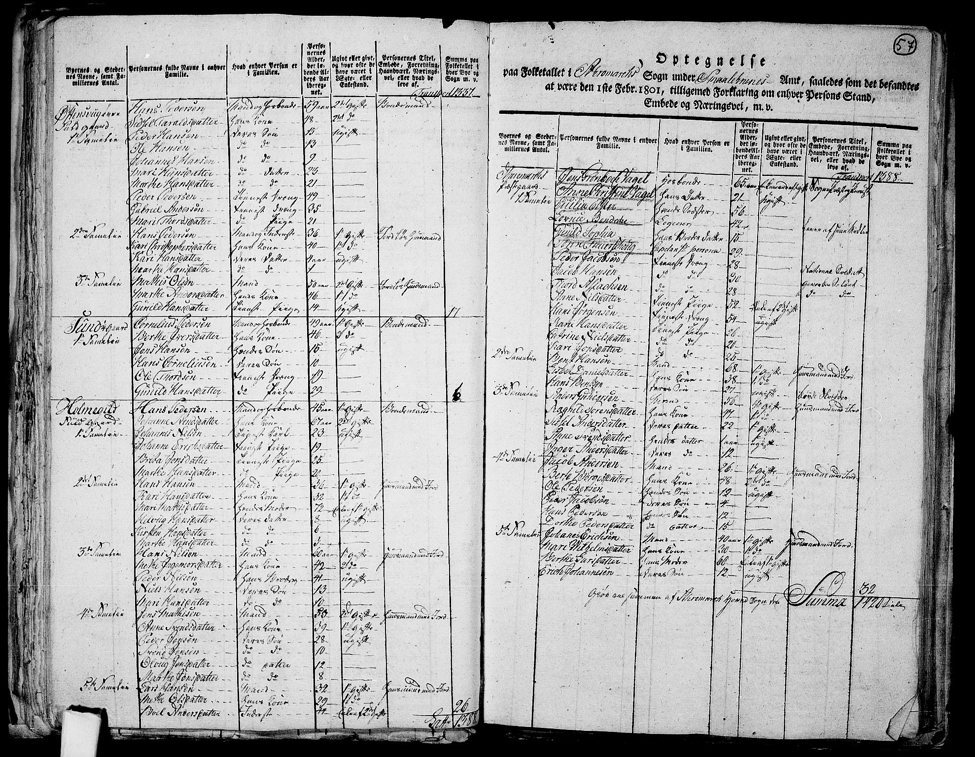 RA, 1801 census for 0118P Aremark, 1801, p. 56b-57a