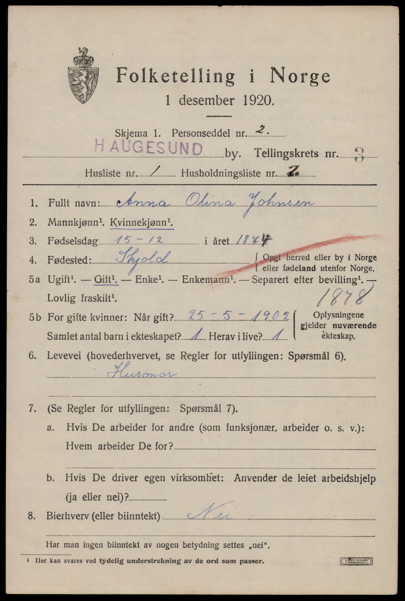 SAST, 1920 census for Haugesund, 1920, p. 14359