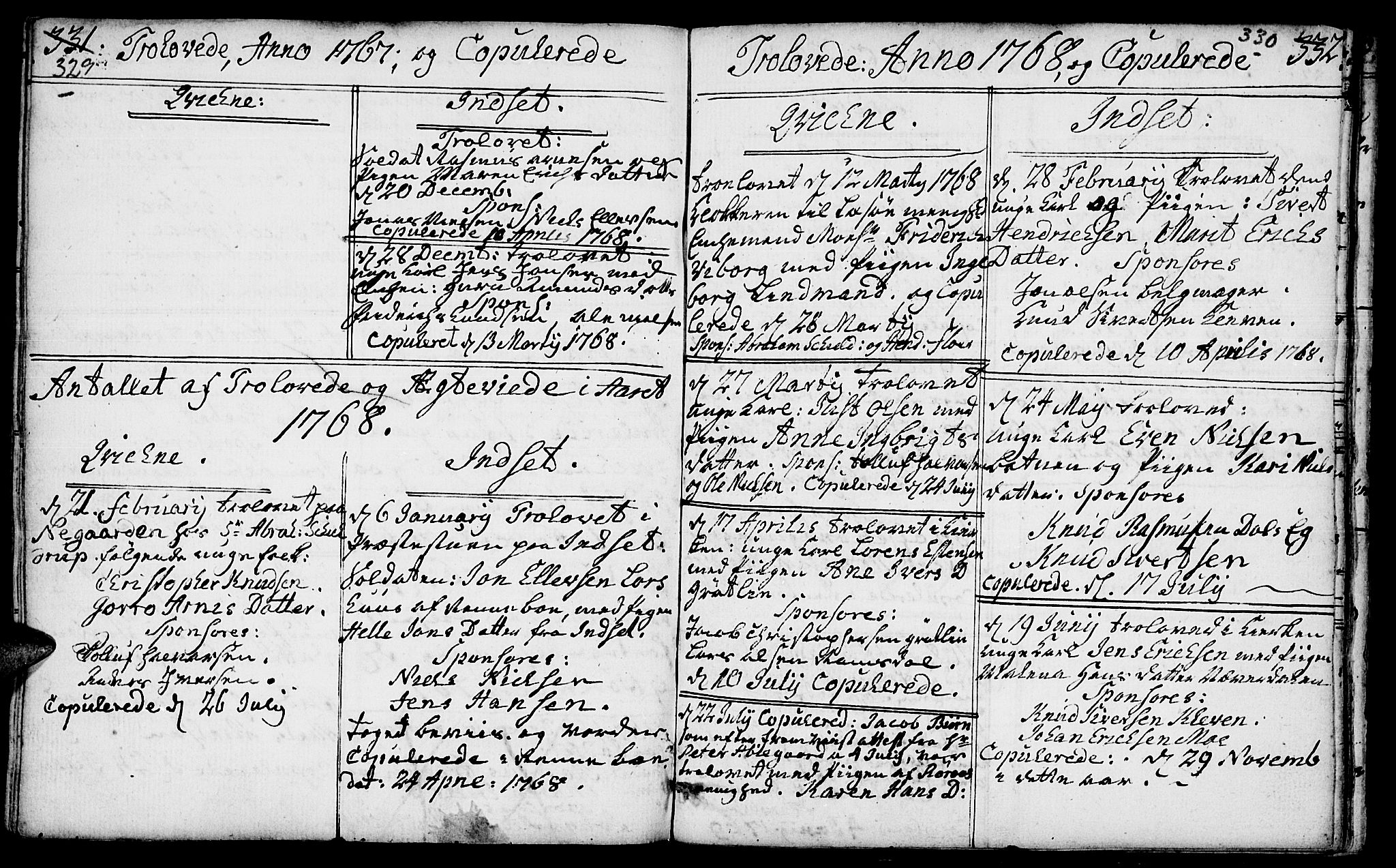Kvikne prestekontor, SAH/PREST-064/H/Ha/Haa/L0002: Parish register (official) no. 2, 1764-1784, p. 329-330