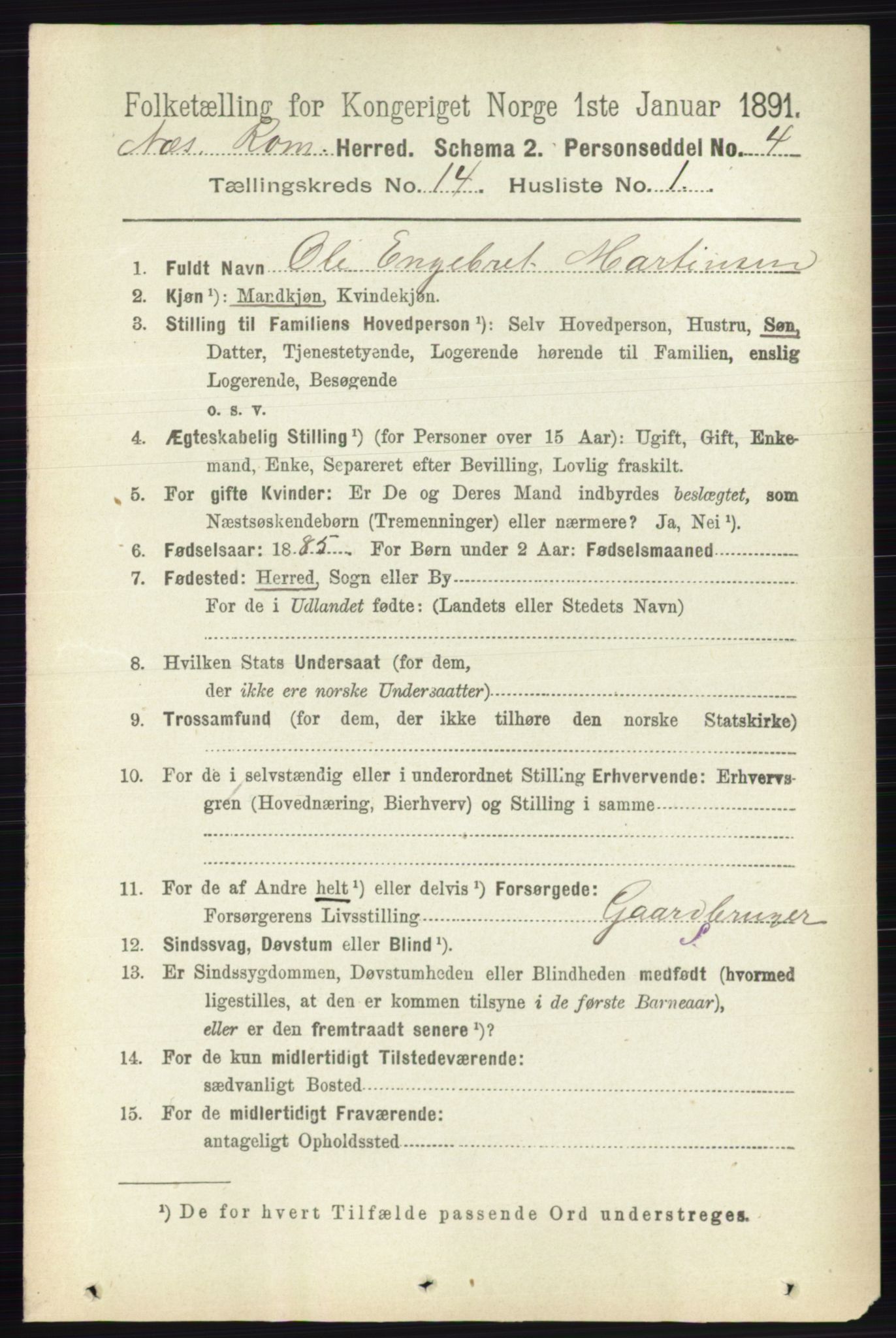 RA, 1891 census for 0236 Nes, 1891, p. 8506