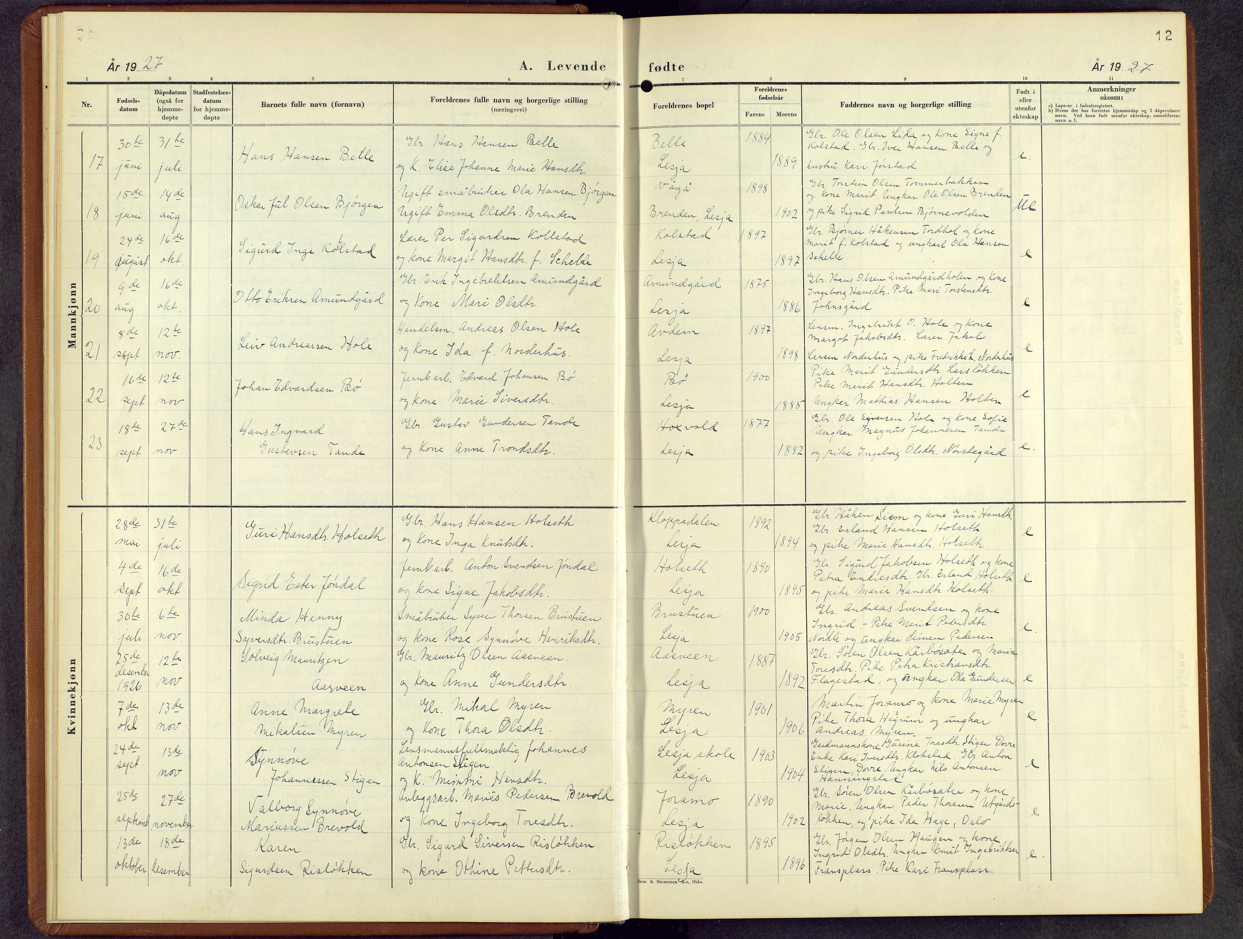 Lesja prestekontor, AV/SAH-PREST-068/H/Ha/Hab/L0010: Parish register (copy) no. 10, 1925-1960, p. 12