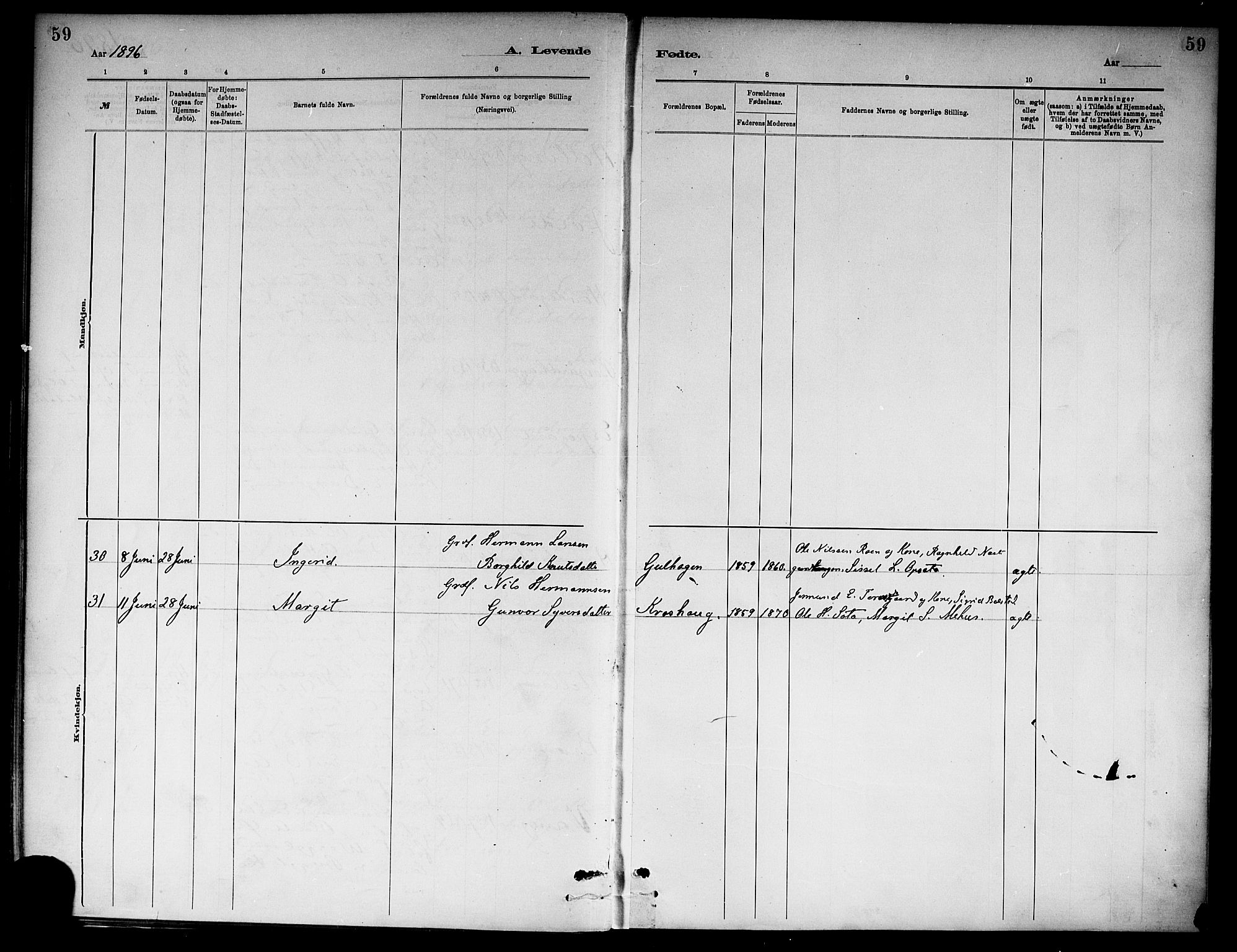 Ål kirkebøker, SAKO/A-249/F/Fa/L0008: Parish register (official) no. I 8, 1882-1896, p. 59