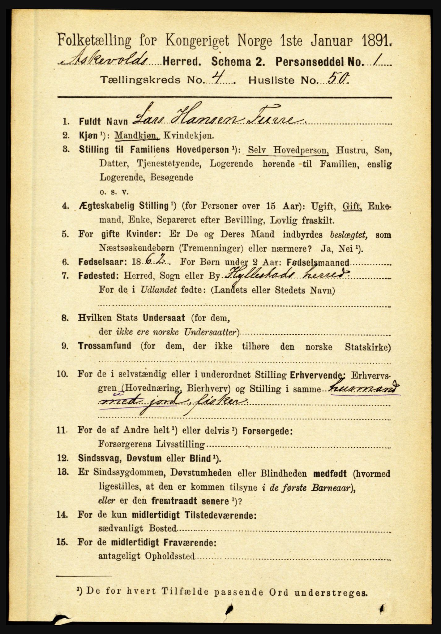 RA, 1891 census for 1428 Askvoll, 1891, p. 1484